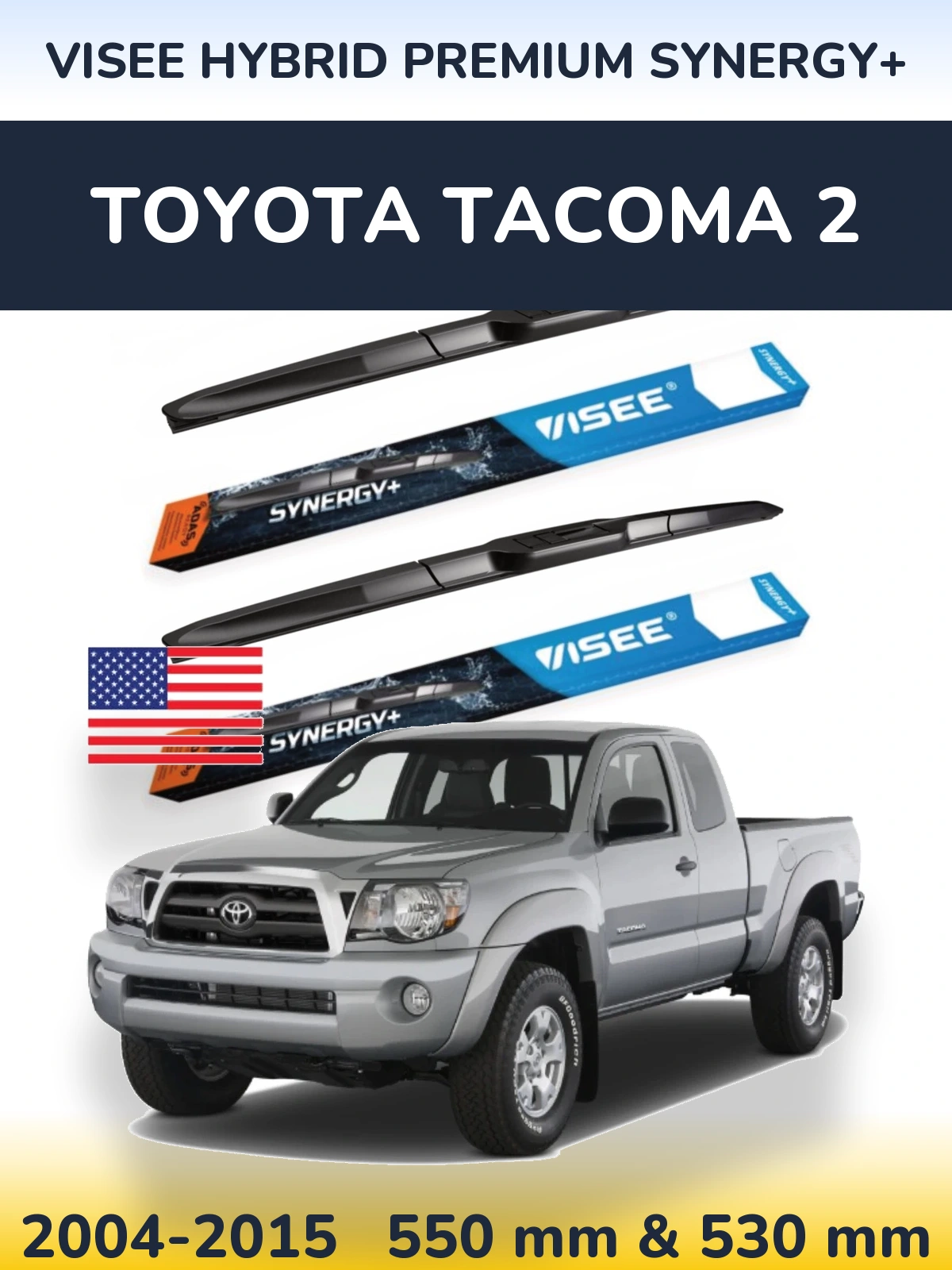 Komplet przednich wycieraczek VISEE HYBRID PREMIUM SYNERGY+ 550 & 530 mm do Toyota Tacoma 2 2004-2015