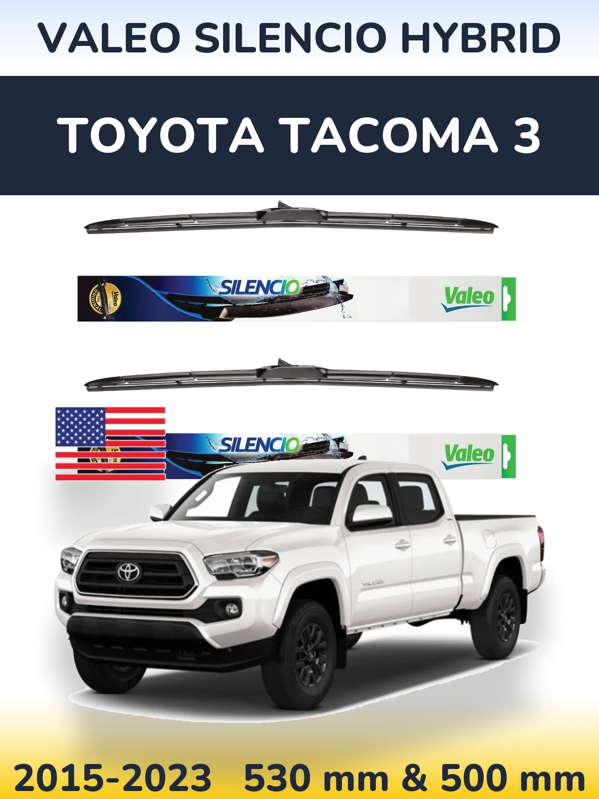 Komplet przednich wycieraczek Valeo Silencio Hybrid 530 & 500 mm do Toyota Tacoma 3 2015-2023
