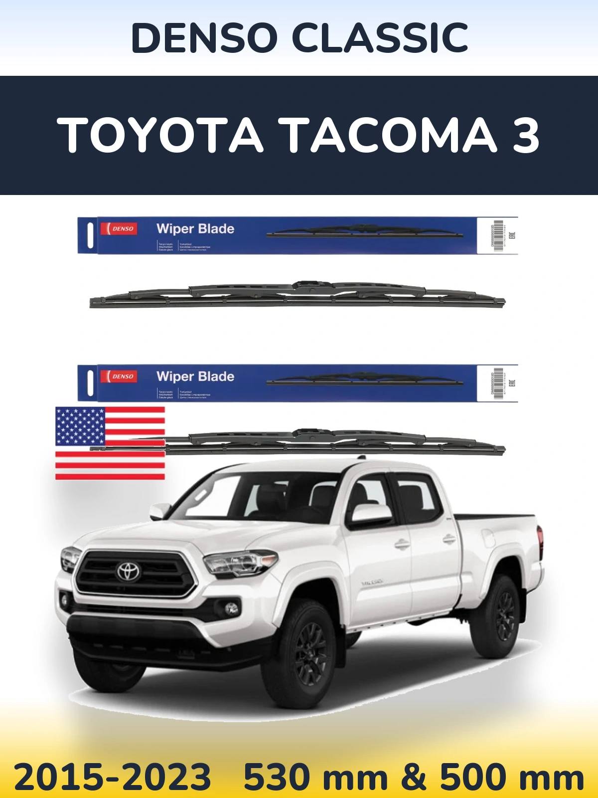 Komplet przednich wycieraczek Denso Classic 530 & 500 mm do Toyota Tacoma 3 2015-2023