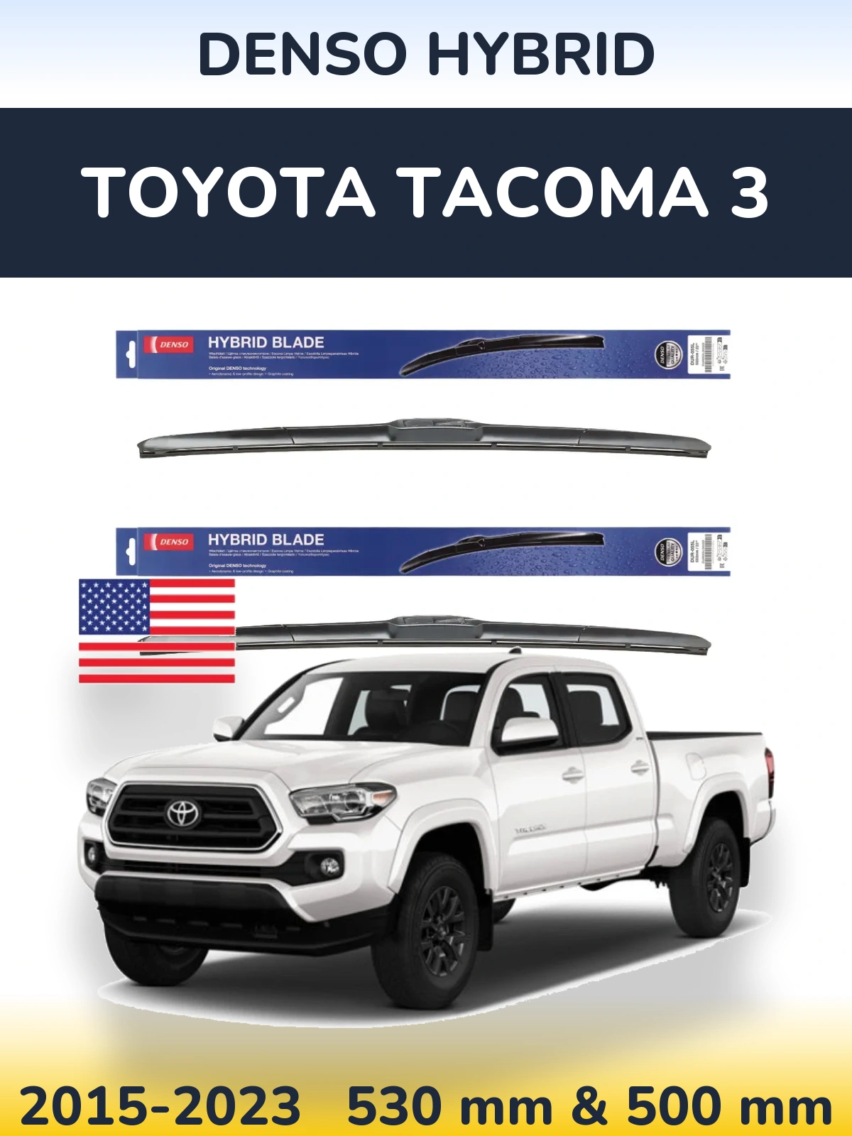 Komplet przednich wycieraczek Denso Hybrid 530 & 500 mm do Toyota Tacoma 3 2015-2023