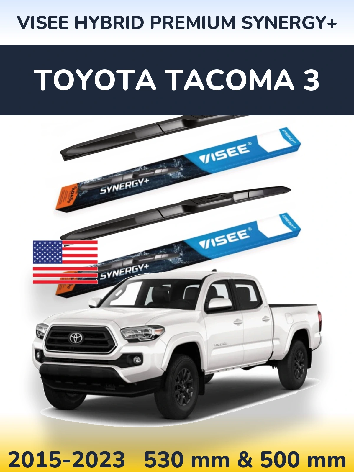 Komplet przednich wycieraczek VISEE HYBRID PREMIUM SYNERGY+ 530 & 500 mm do Toyota Tacoma 3 2015-2023