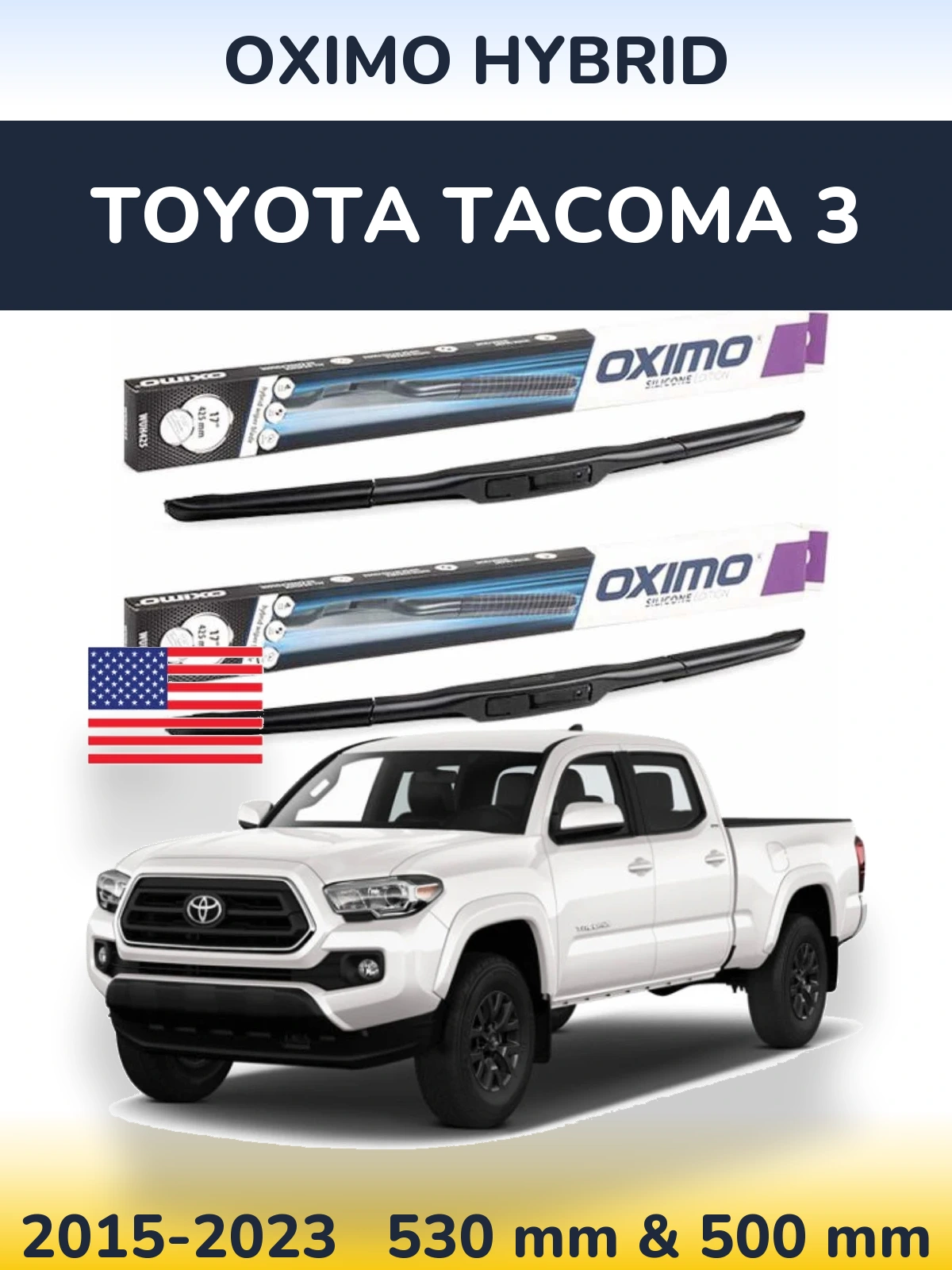 Komplet przednich wycieraczek Oximo Hybrid 530 & 500 mm do Toyota Tacoma 3 2015-2023