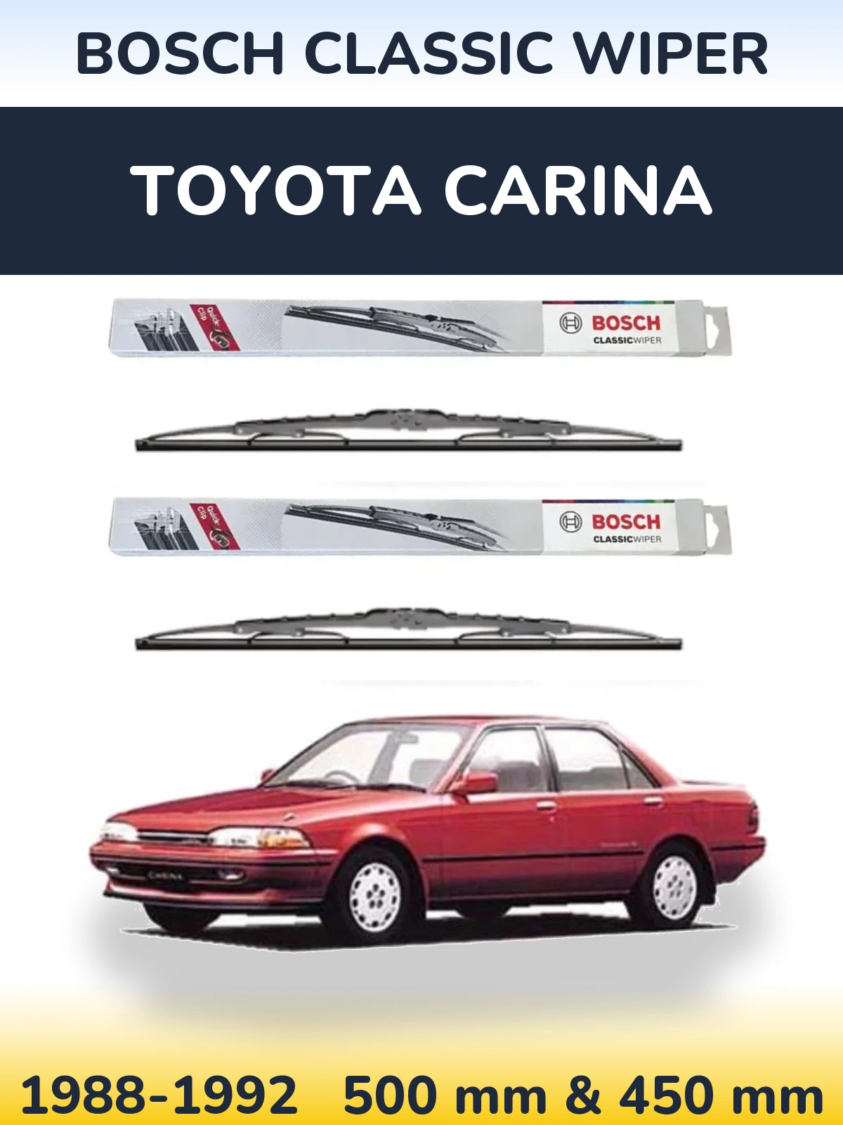 Комплект передних дворников BOSCH Classic Wiper 500 & 450 мм для Toyota Carina 1988-1992