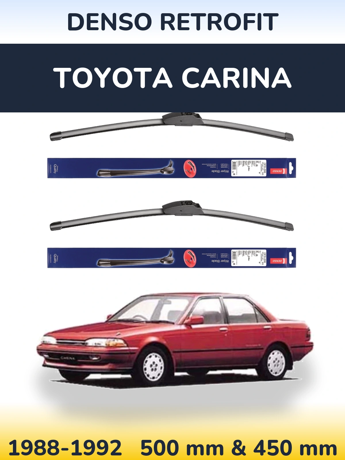 Komplet przednich wycieraczek Denso Retrofit 500 & 450 mm do Toyota Carina 1988-1992