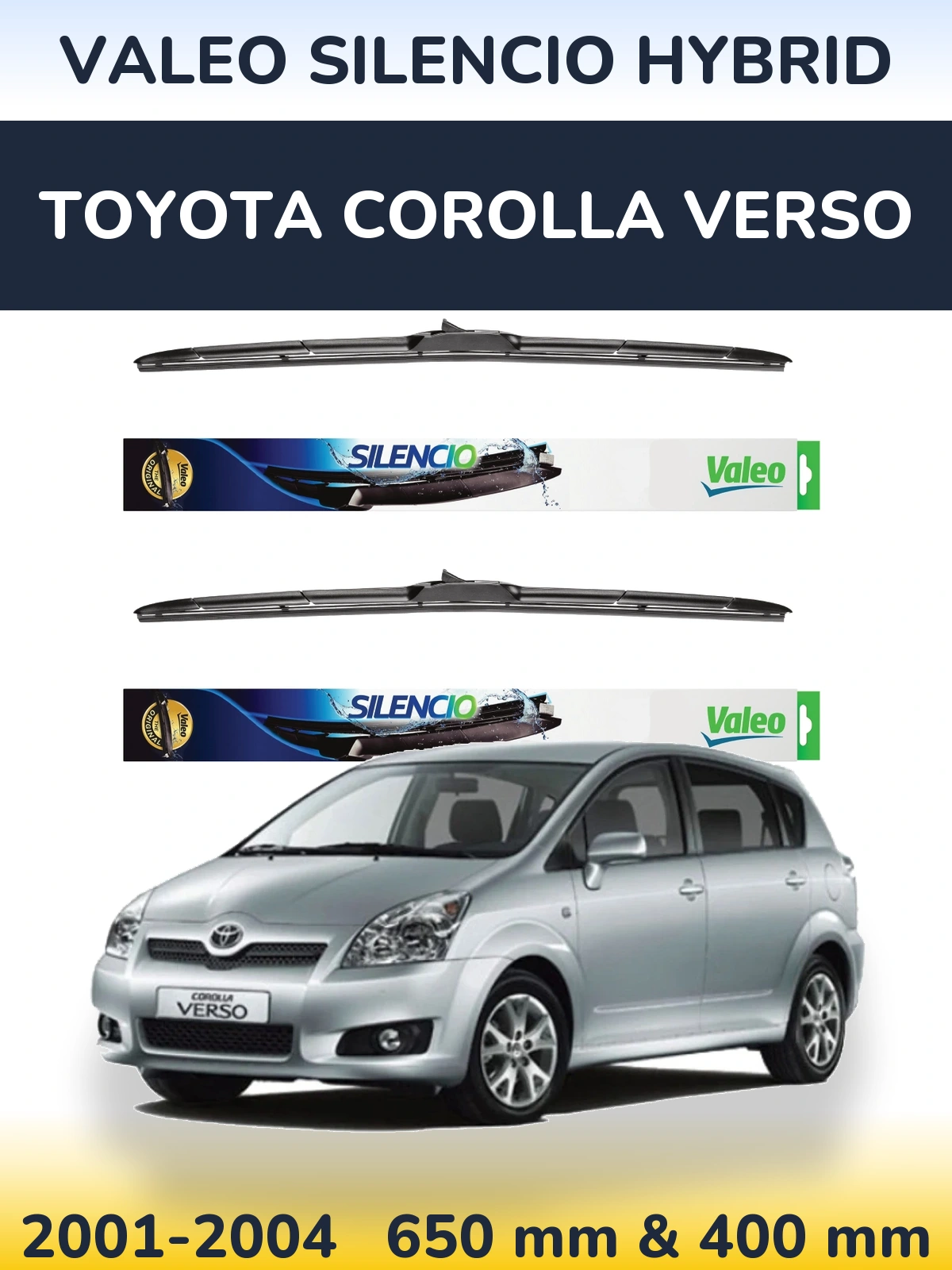Комплект передних дворников Valeo Silencio Hybrid 650 & 400 мм для Toyota Corolla Verso 2001-2004