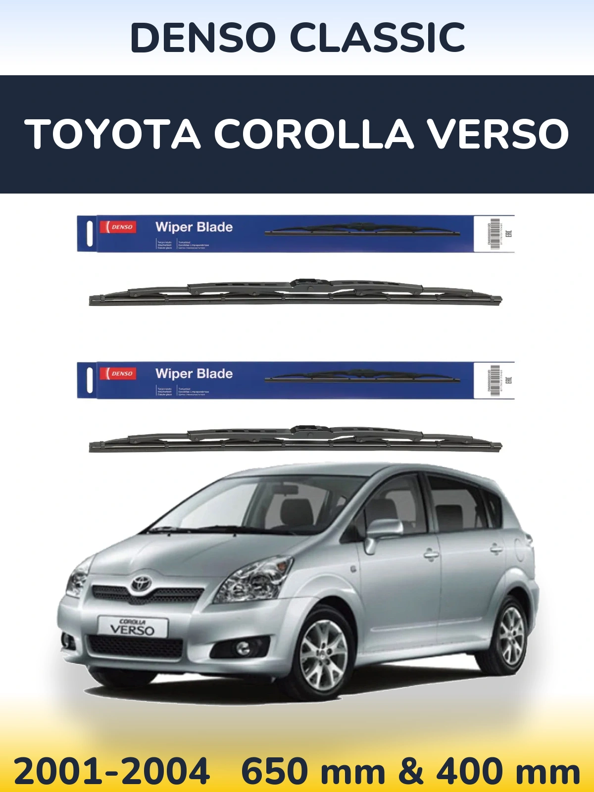 Komplet przednich wycieraczek Denso Classic 650 & 400 mm do Toyota Corolla Verso 2001-2004