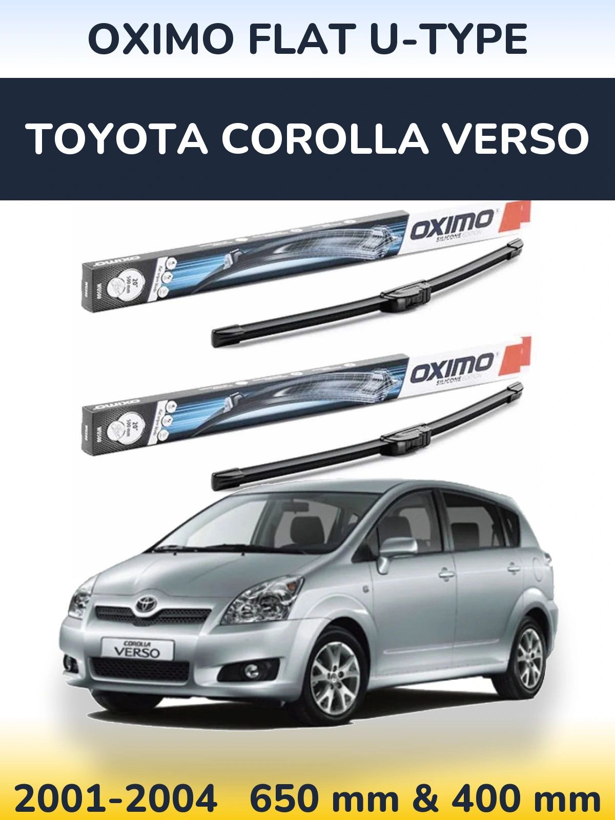 Комплект передних дворников Oximo Flat U-type 650 & 400 мм для Toyota Corolla Verso 2001-2004