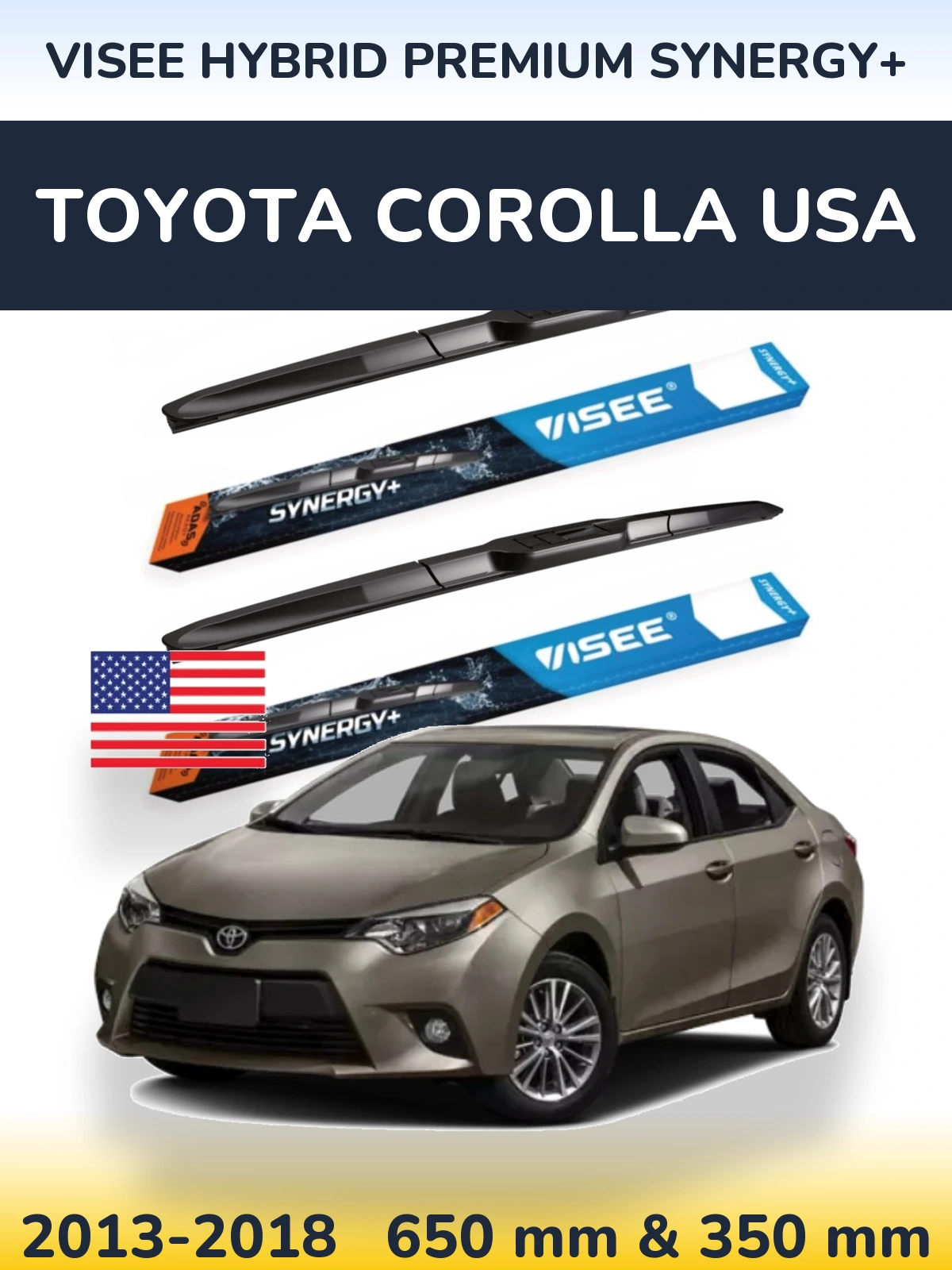 Komplet przednich wycieraczek VISEE HYBRID PREMIUM SYNERGY+ 650 & 350 mm do Toyota Corolla USA 2013-2018