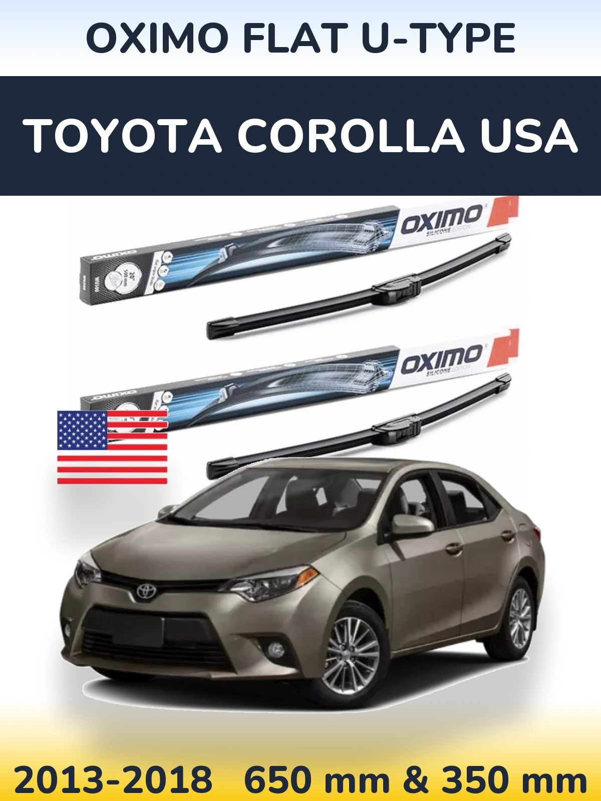 Komplet przednich wycieraczek Oximo Flat U-type 650 & 350 mm do Toyota Corolla USA 2013-2018