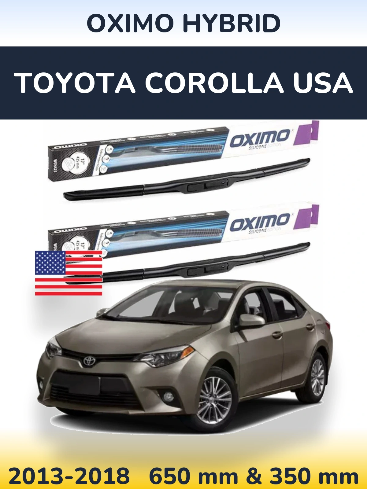 Komplet przednich wycieraczek Oximo Hybrid 650 & 350 mm do Toyota Corolla USA 2013-2018
