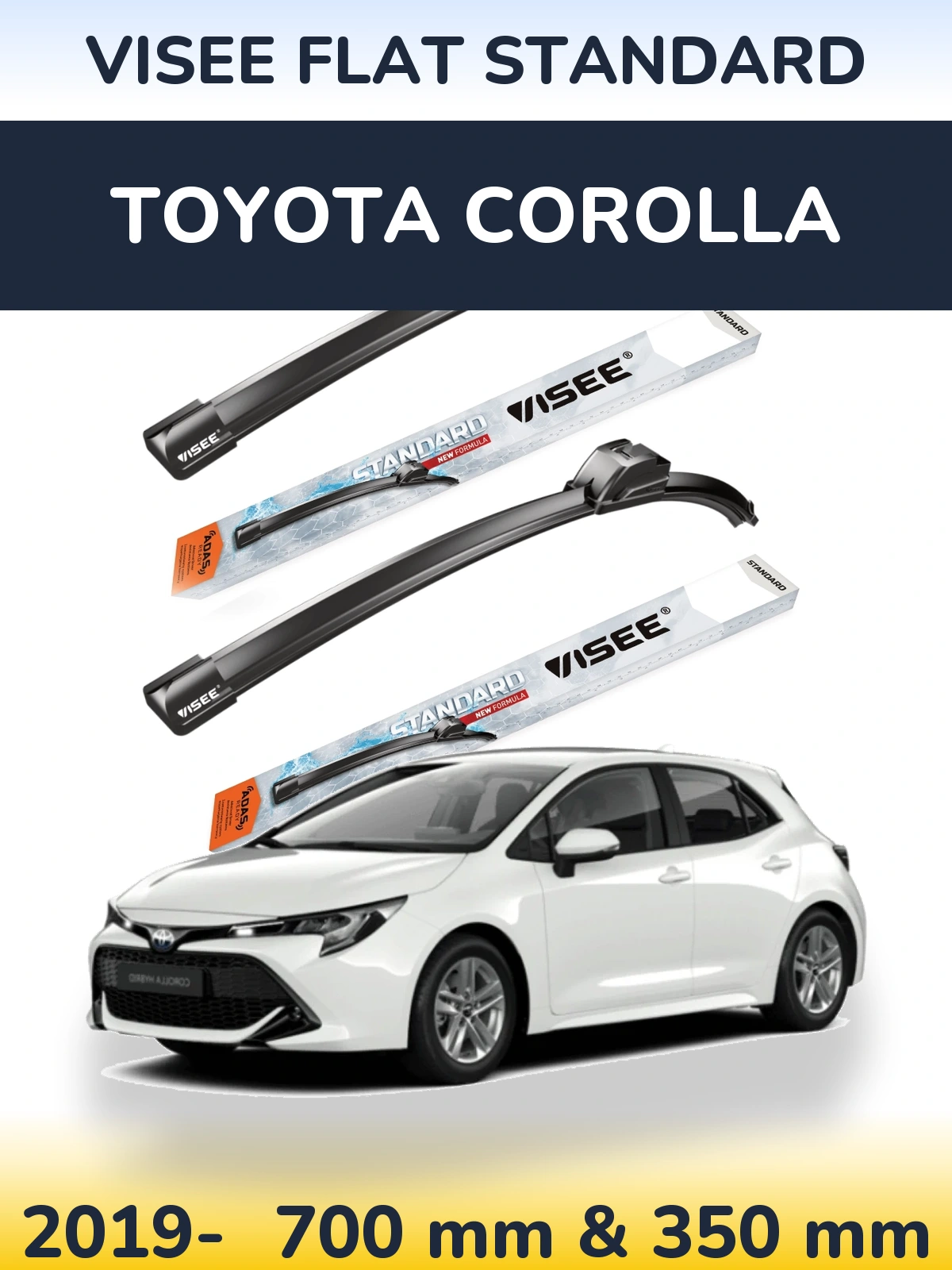 Komplet przednich wycieraczek VISEE FLAT STANDARD 700 & 350 mm do Toyota Corolla 2019-2026