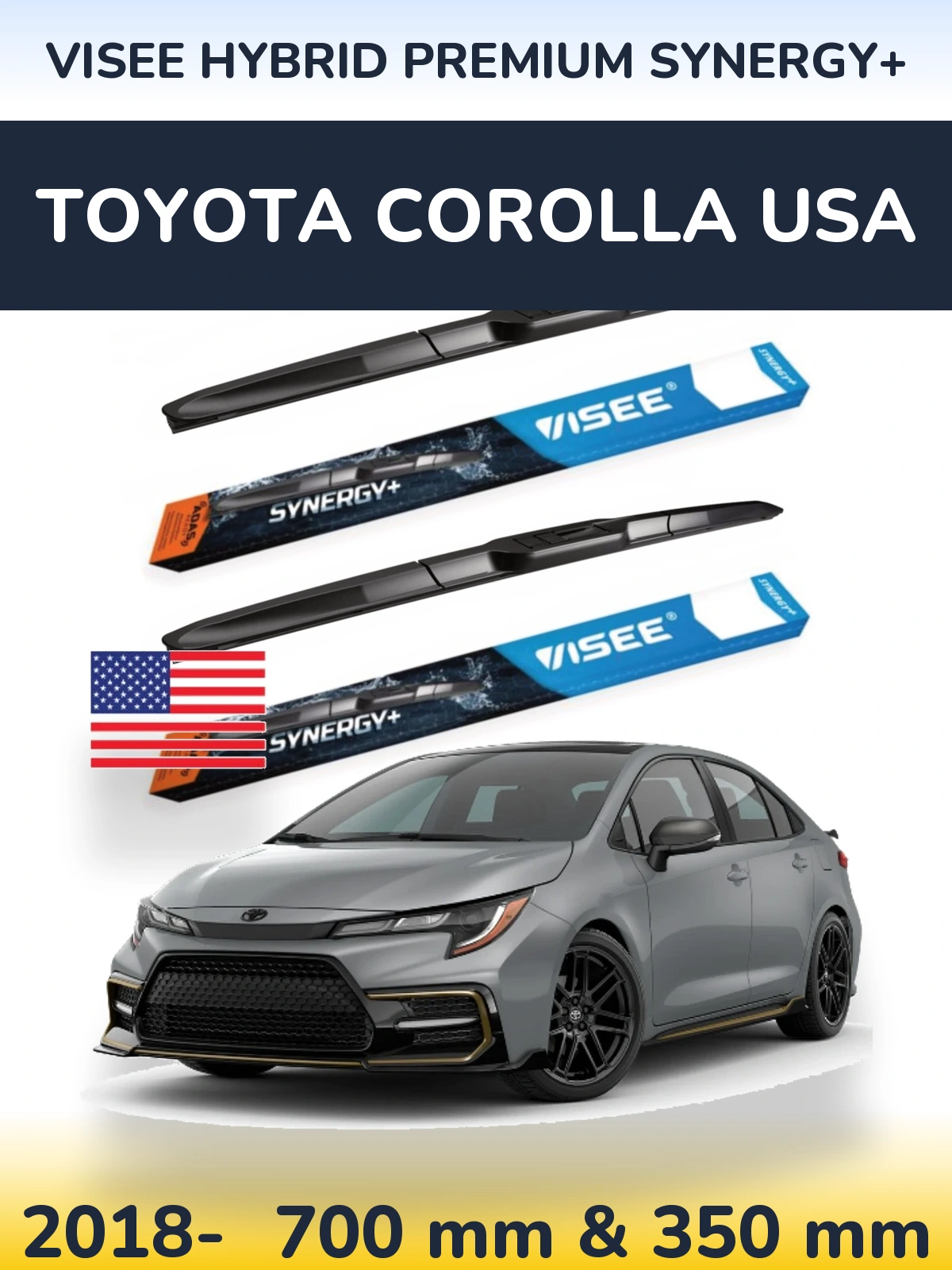 Komplet przednich wycieraczek VISEE HYBRID PREMIUM SYNERGY+ 700 & 350 mm do Toyota Corolla USA 2018-2026