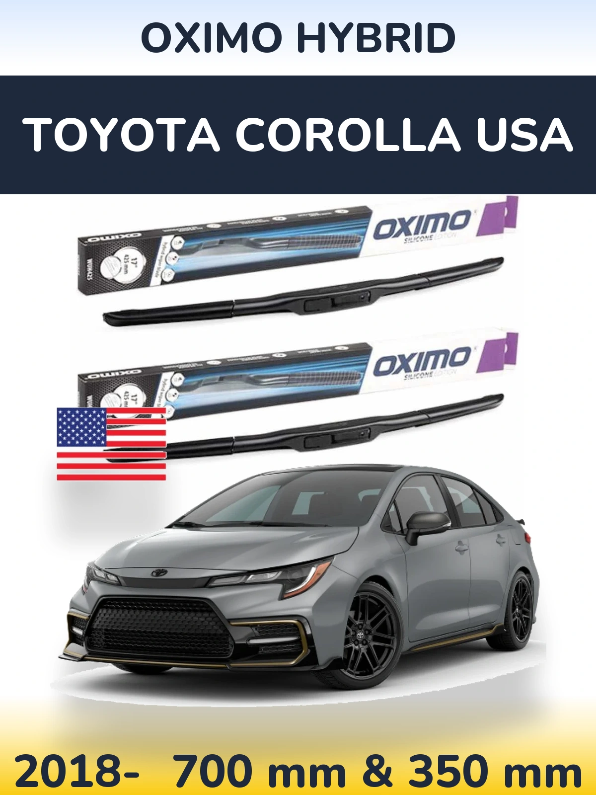 Komplet przednich wycieraczek Oximo Hybrid 700 & 350 mm do Toyota Corolla USA 2018-2026