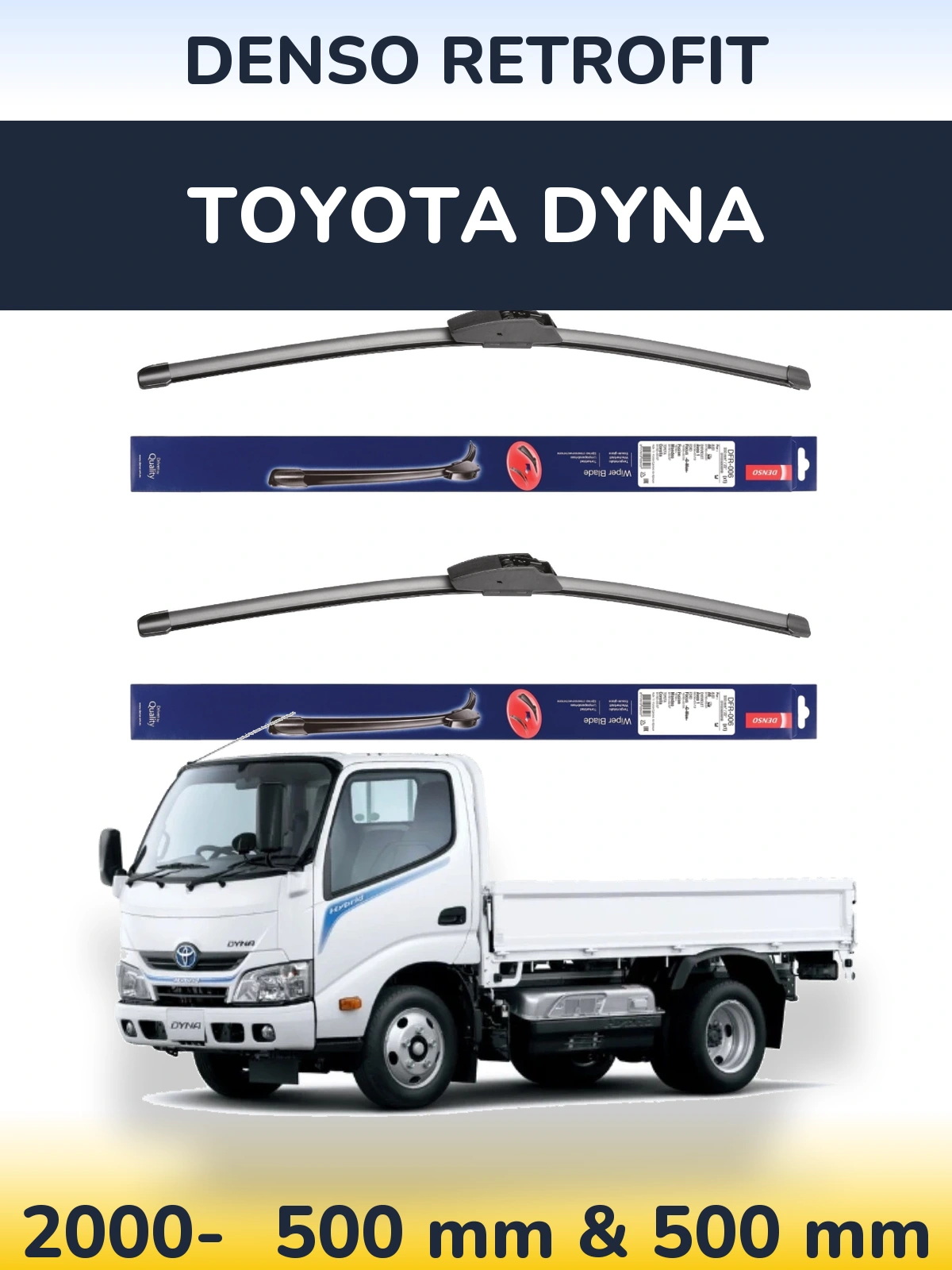 Комплект передних дворников Denso Retrofit 500 & 500 мм для Toyota Dyna 2000-2026