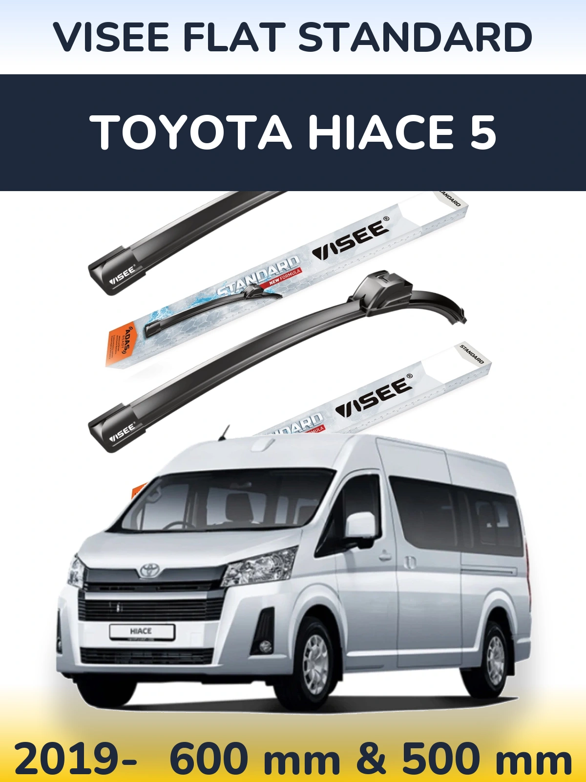 Komplet przednich wycieraczek VISEE FLAT STANDARD 600 & 500 mm do Toyota Hiace 5 2019-2026