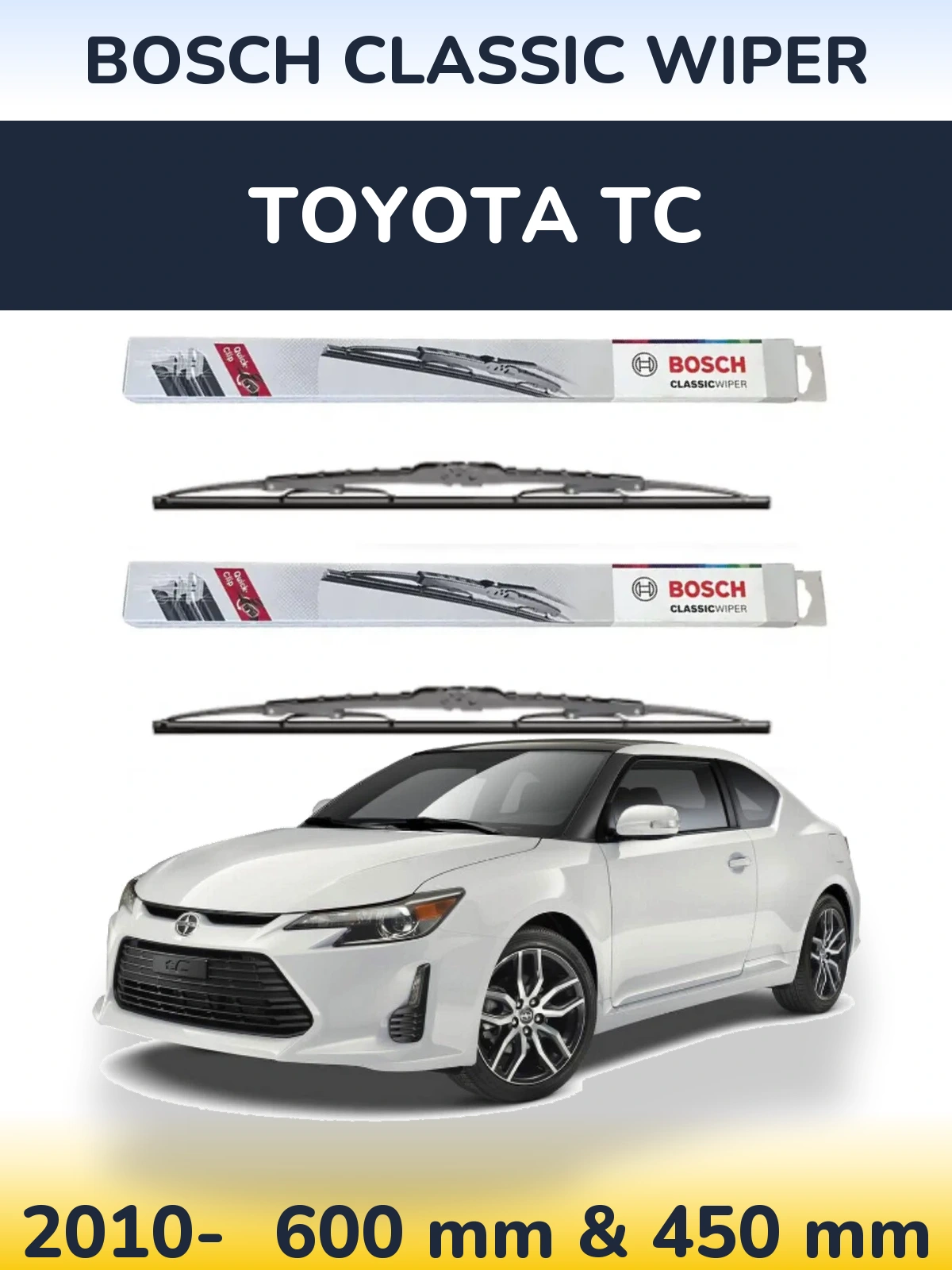 Komplet przednich wycieraczek BOSCH Classic Wiper 600 & 450 mm do Toyota tC 2010-2026