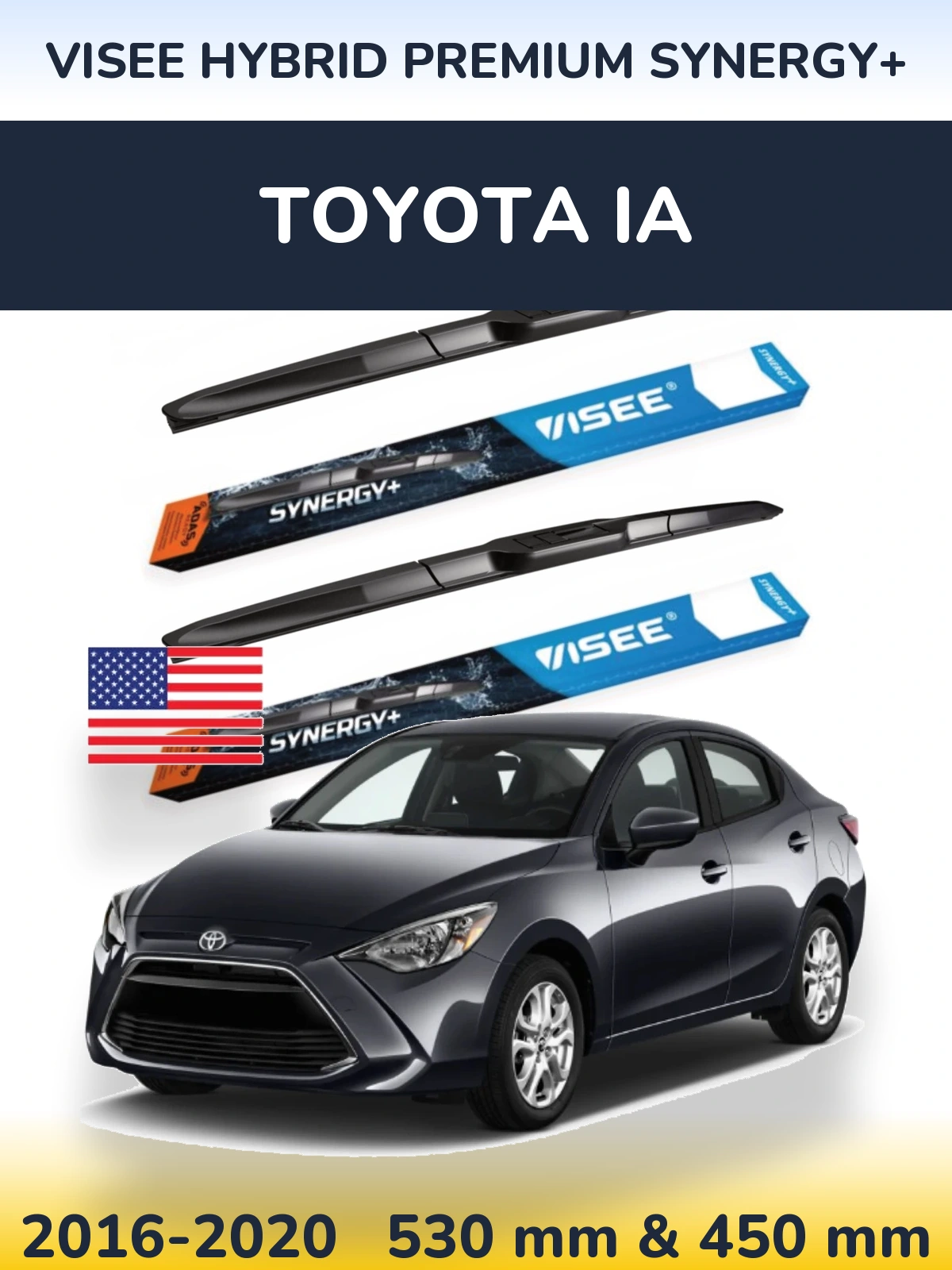 Комплект передних дворников VISEE HYBRID PREMIUM SYNERGY+ 530 & 450 мм для Toyota iA 2016-2020