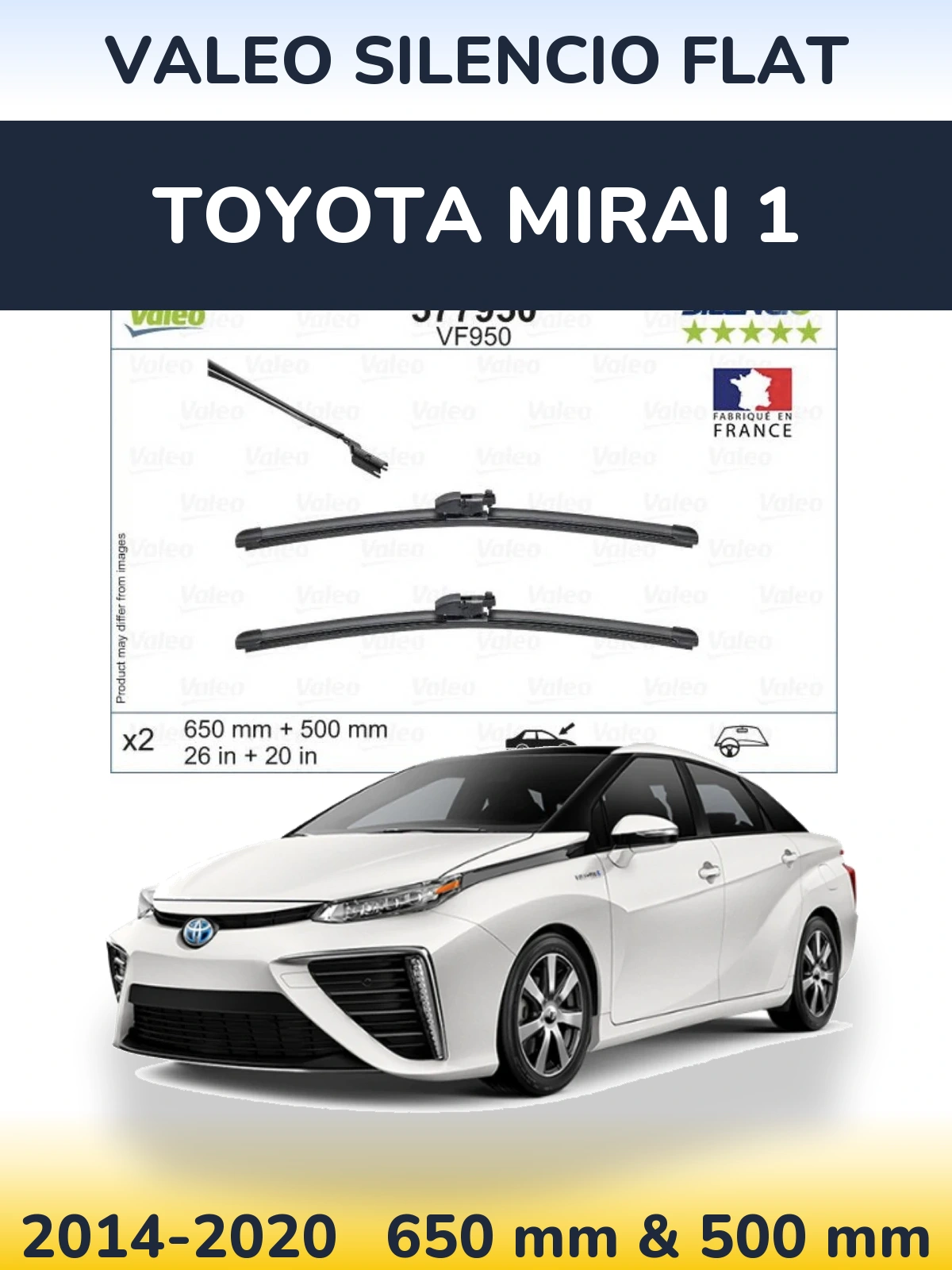 Комплект передних дворников Valeo Silencio Flat 650 & 500 мм для Toyota Mirai 1 2014-2020