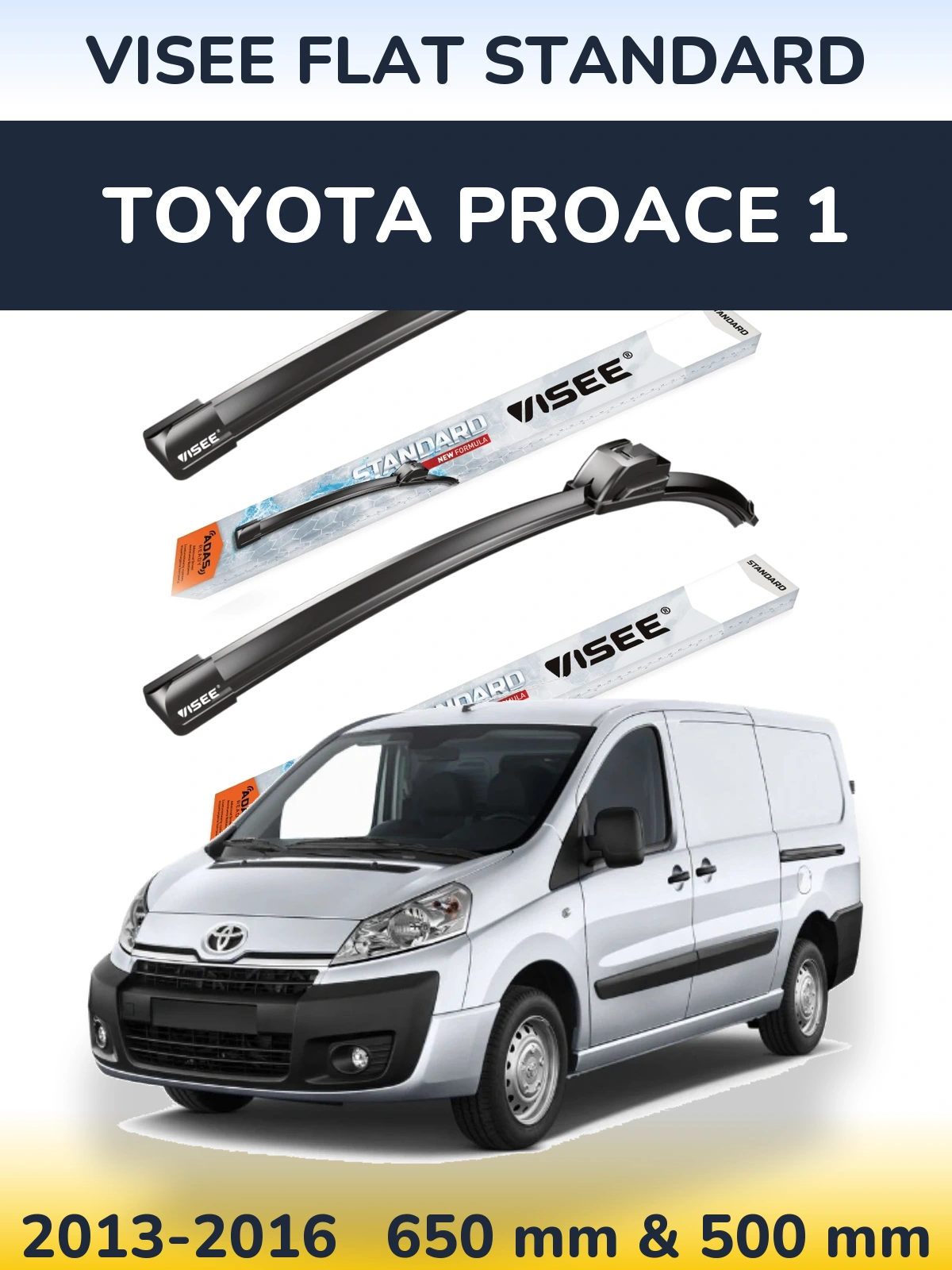 Комплект передних дворников VISEE FLAT STANDARD 650 & 500 мм для Toyota ProAce 1 2013-2016