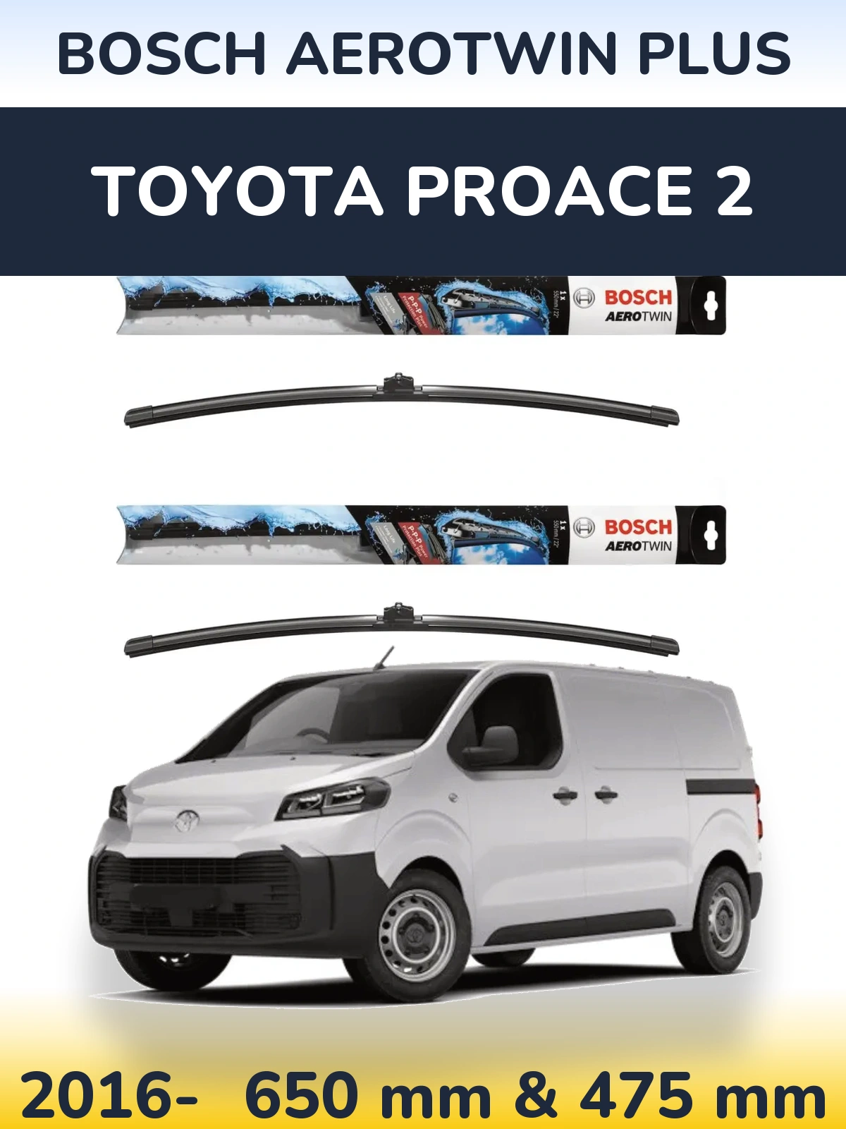 Комплект передних дворников BOSCH AeroTwin Plus 650 & 475 мм для Toyota ProAce 2 2016-2026