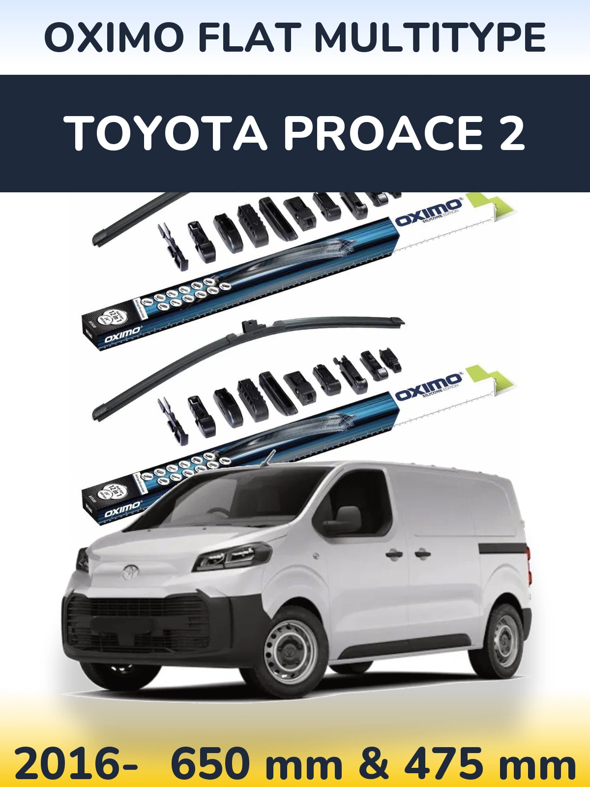 Комплект передних дворников Oximo Flat MultiТипe 650 & 475 мм для Toyota ProAce 2 2016-2026