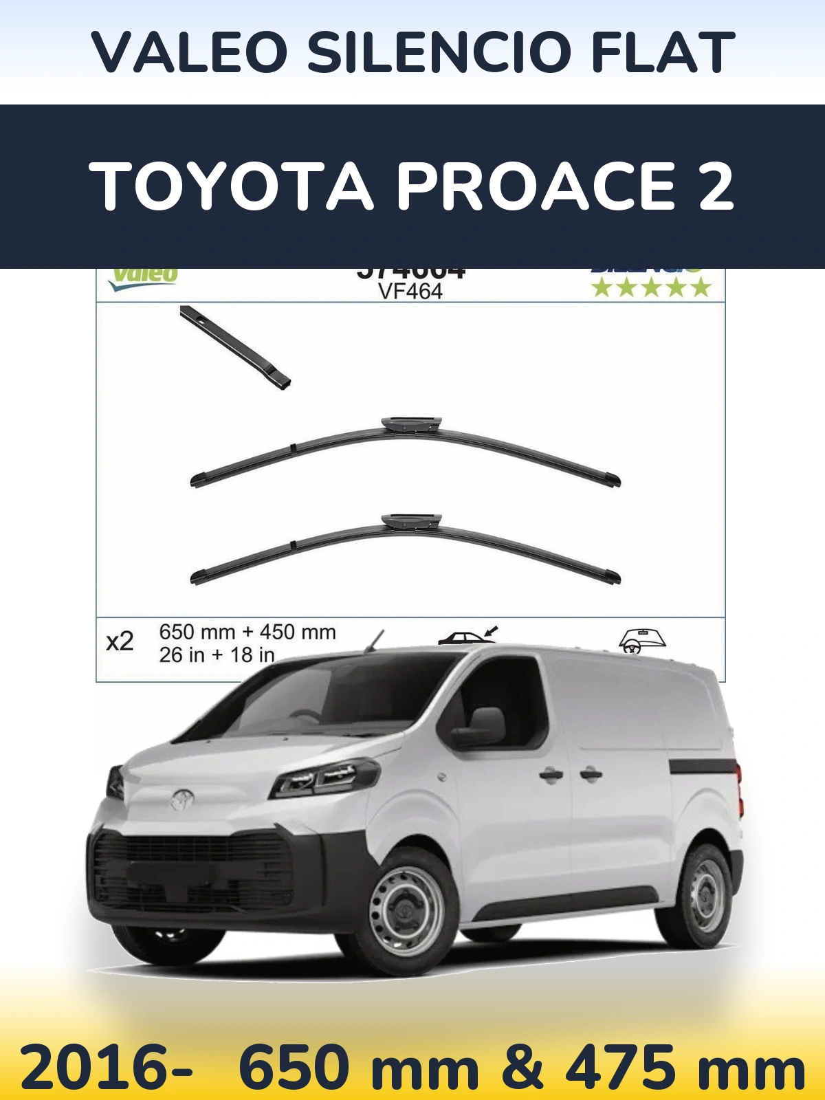 Комплект передних дворников Valeo Silencio Flat 650 & 450 мм для Toyota ProAce 2 2016-2026