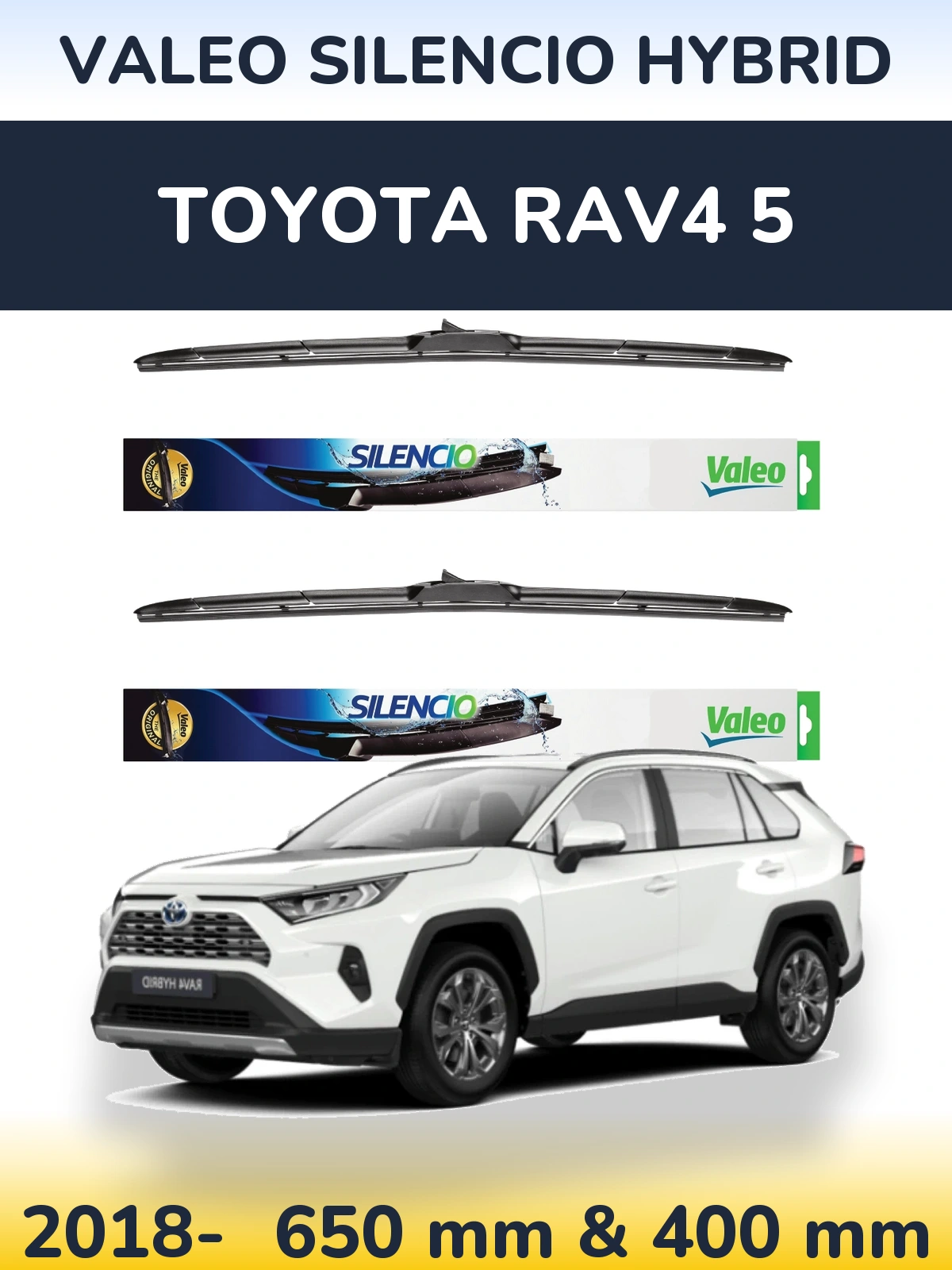 Komplet przednich wycieraczek Valeo Silencio Hybrid 650 & 400 mm do Toyota RAV4 5 2018-2026