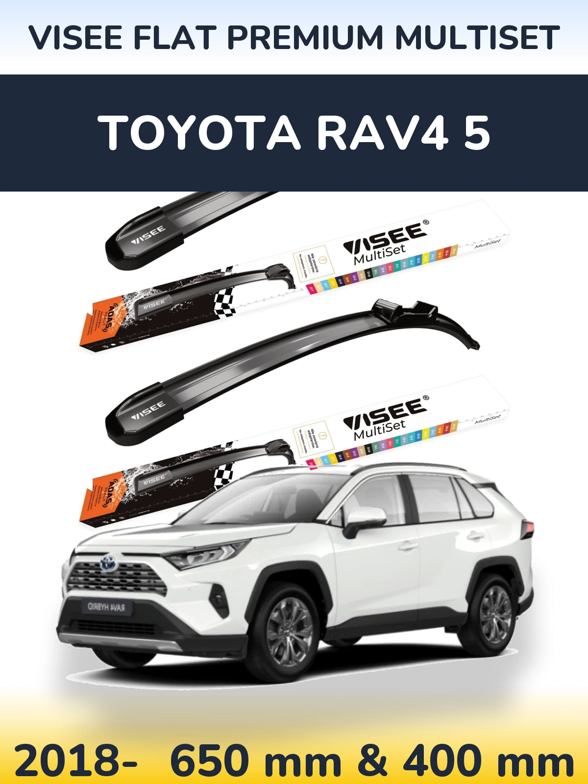 Komplet przednich wycieraczek VISEE FLAT PREMIUM MultiSet 650 & 400 mm do Toyota RAV4 5 2018-2026