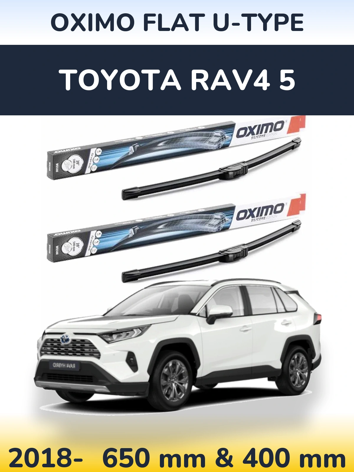 Komplet przednich wycieraczek Oximo Flat U-type 650 & 400 mm do Toyota RAV4 5 2018-2026