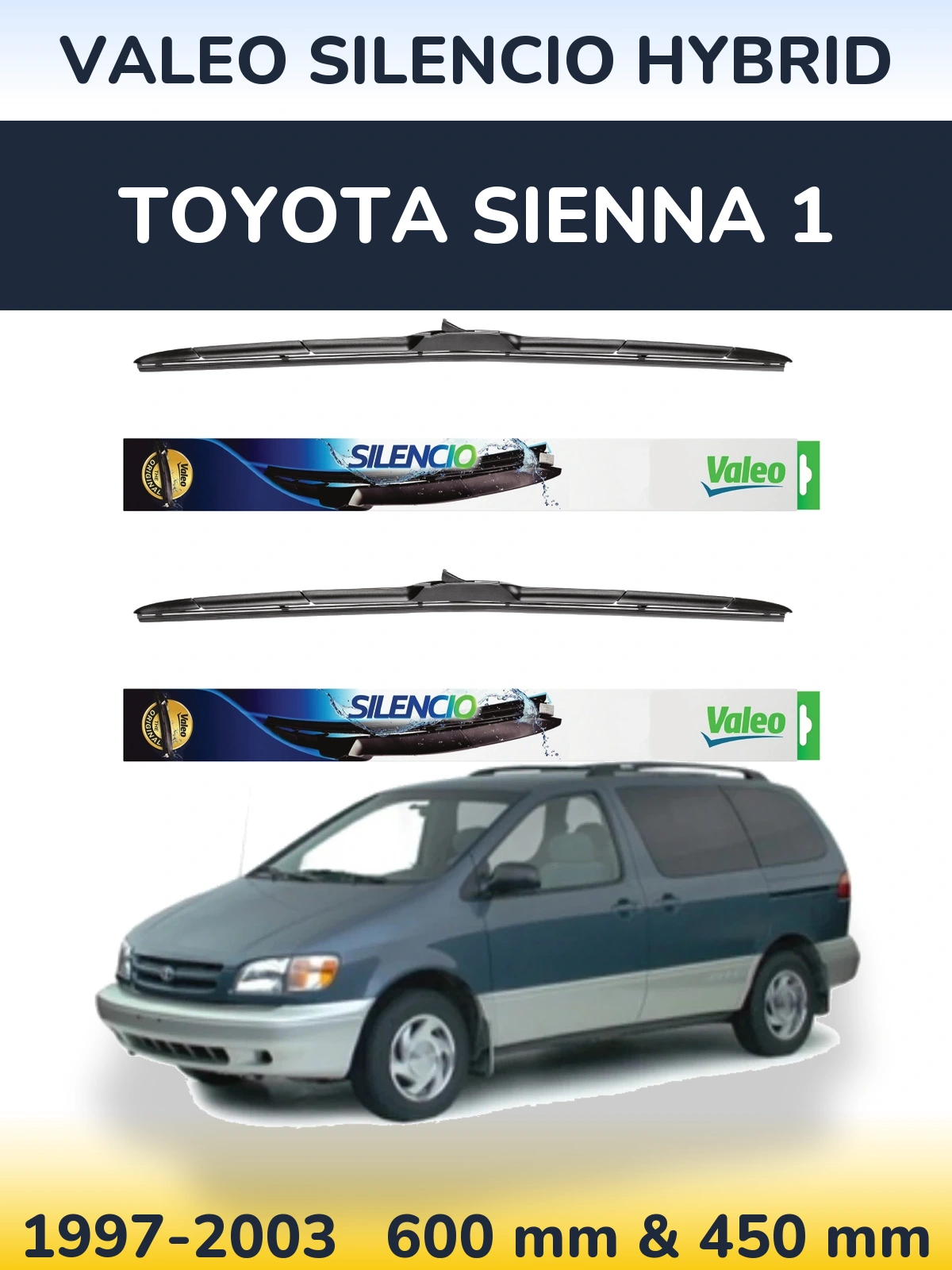 Komplet przednich wycieraczek Valeo Silencio Hybrid 600 & 450 mm do Toyota Sienna 1 1997-2003