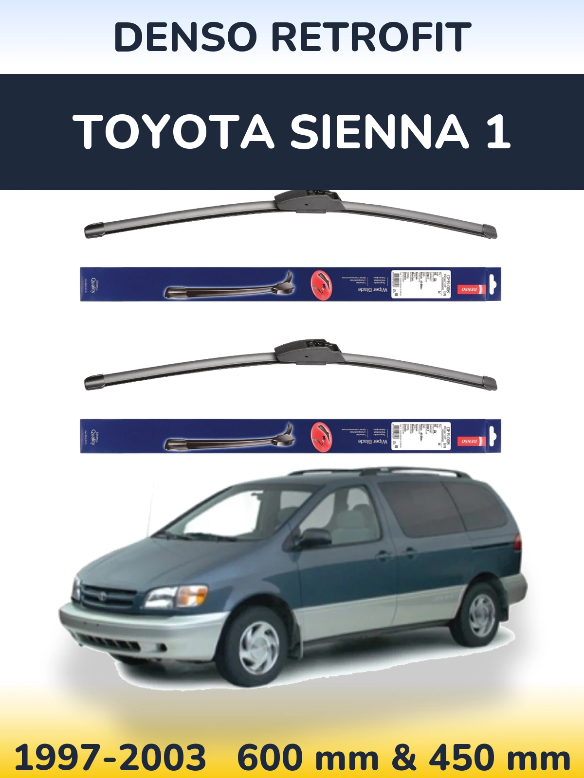 Komplet przednich wycieraczek Denso Retrofit 600 & 450 mm do Toyota Sienna 1 1997-2003