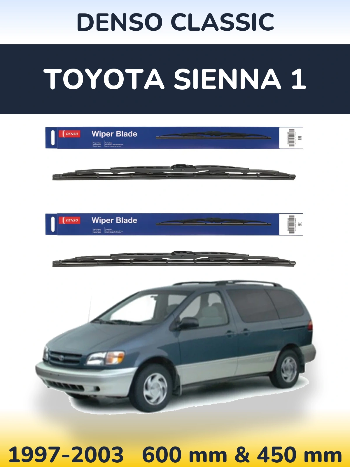 Komplet przednich wycieraczek Denso Classic 600 & 450 mm do Toyota Sienna 1 1997-2003