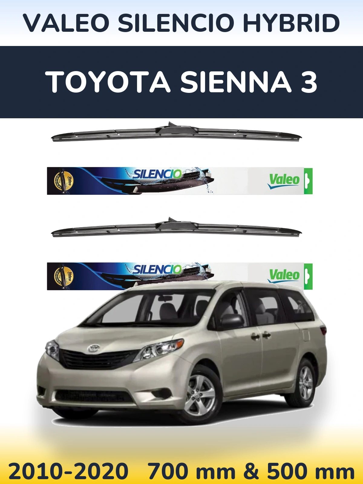 Komplet przednich wycieraczek Valeo Silencio Hybrid 700 & 500 mm do Toyota Sienna 3 2010-2020