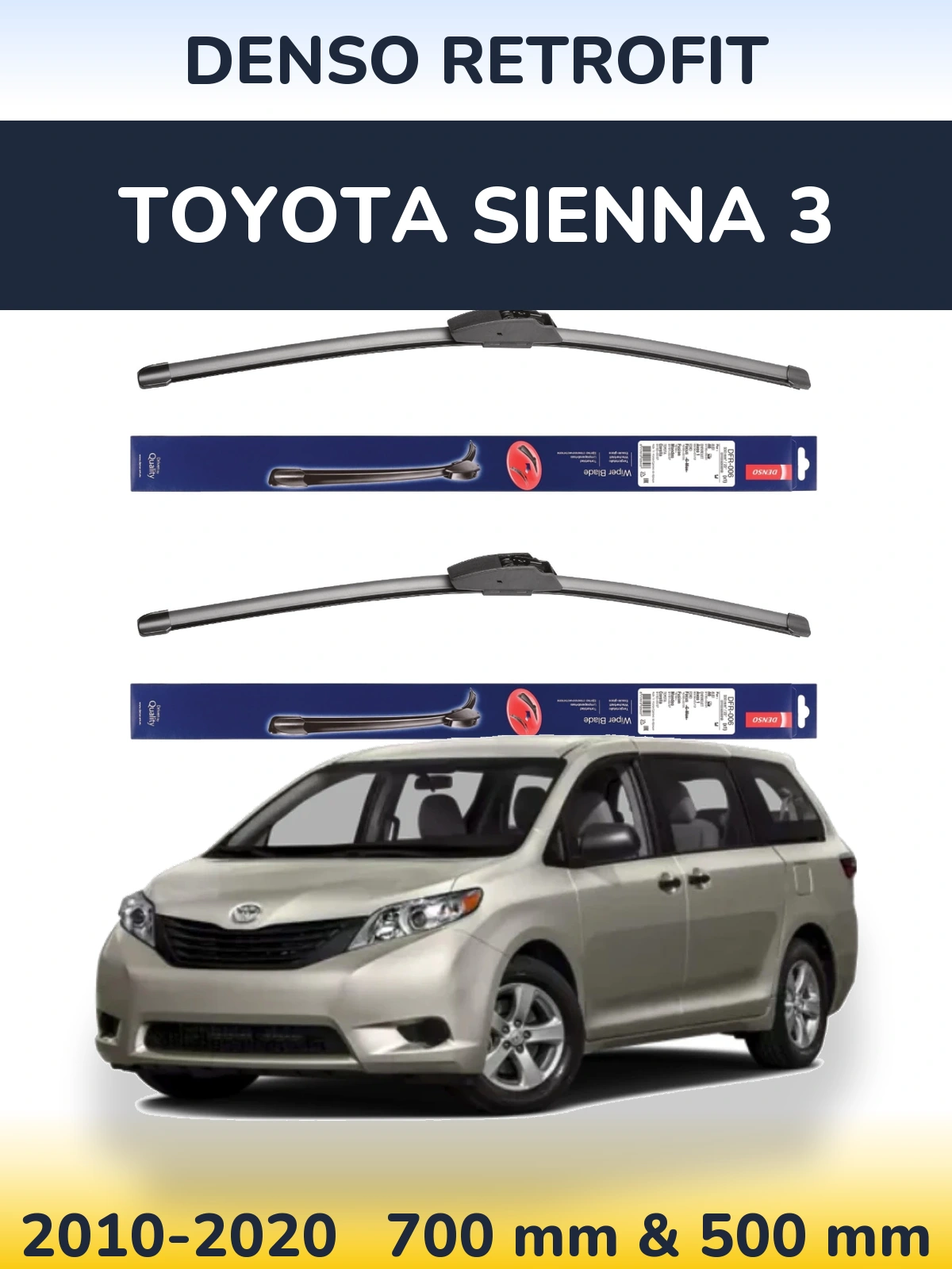 Komplet przednich wycieraczek Denso Retrofit 700 & 500 mm do Toyota Sienna 3 2010-2020