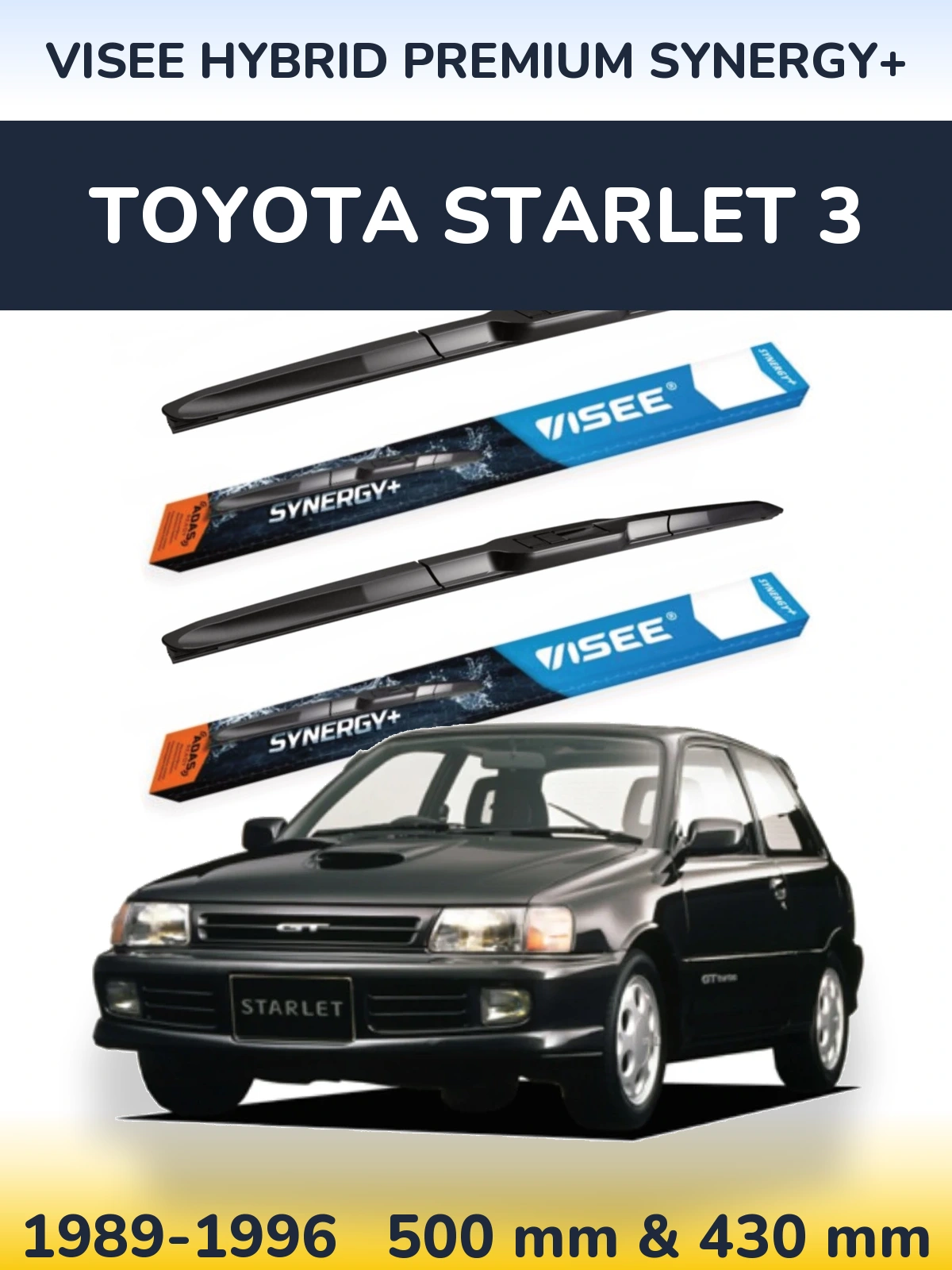 Komplet przednich wycieraczek VISEE HYBRID PREMIUM SYNERGY+ 500 & 430 mm do Toyota Starlet 3 1989-1996