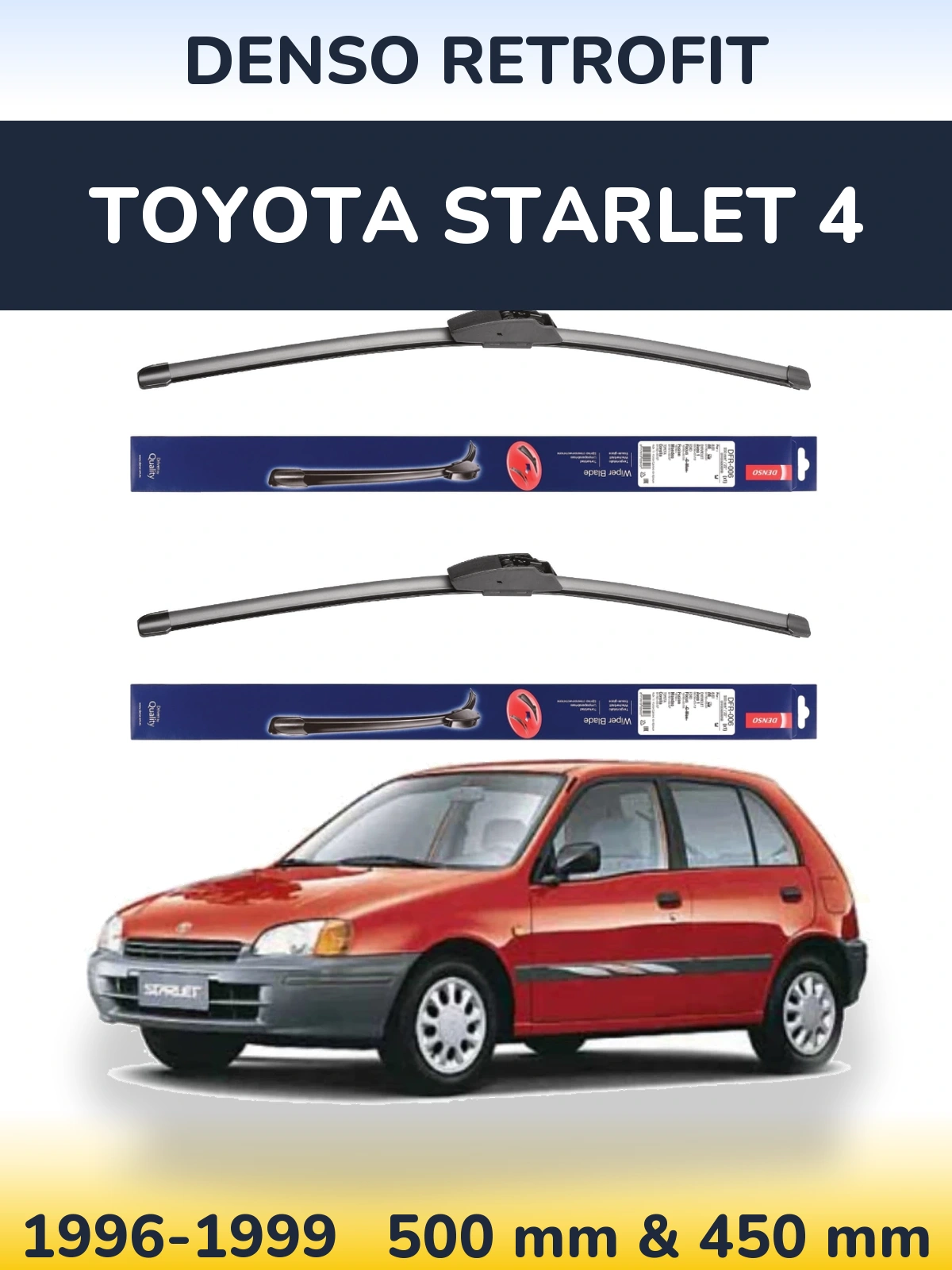 Komplet przednich wycieraczek Denso Retrofit 500 & 450 mm do Toyota Starlet 4 1996-1999