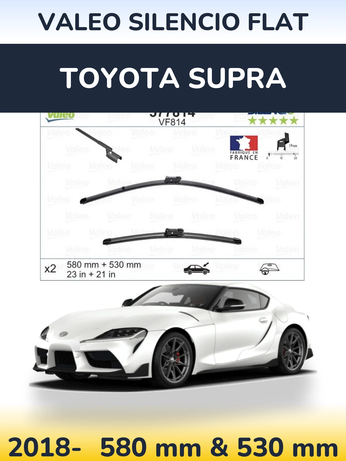 Комплект передних дворников Valeo Silencio Flat 580 & 530 мм для Toyota Supra 2018-2026