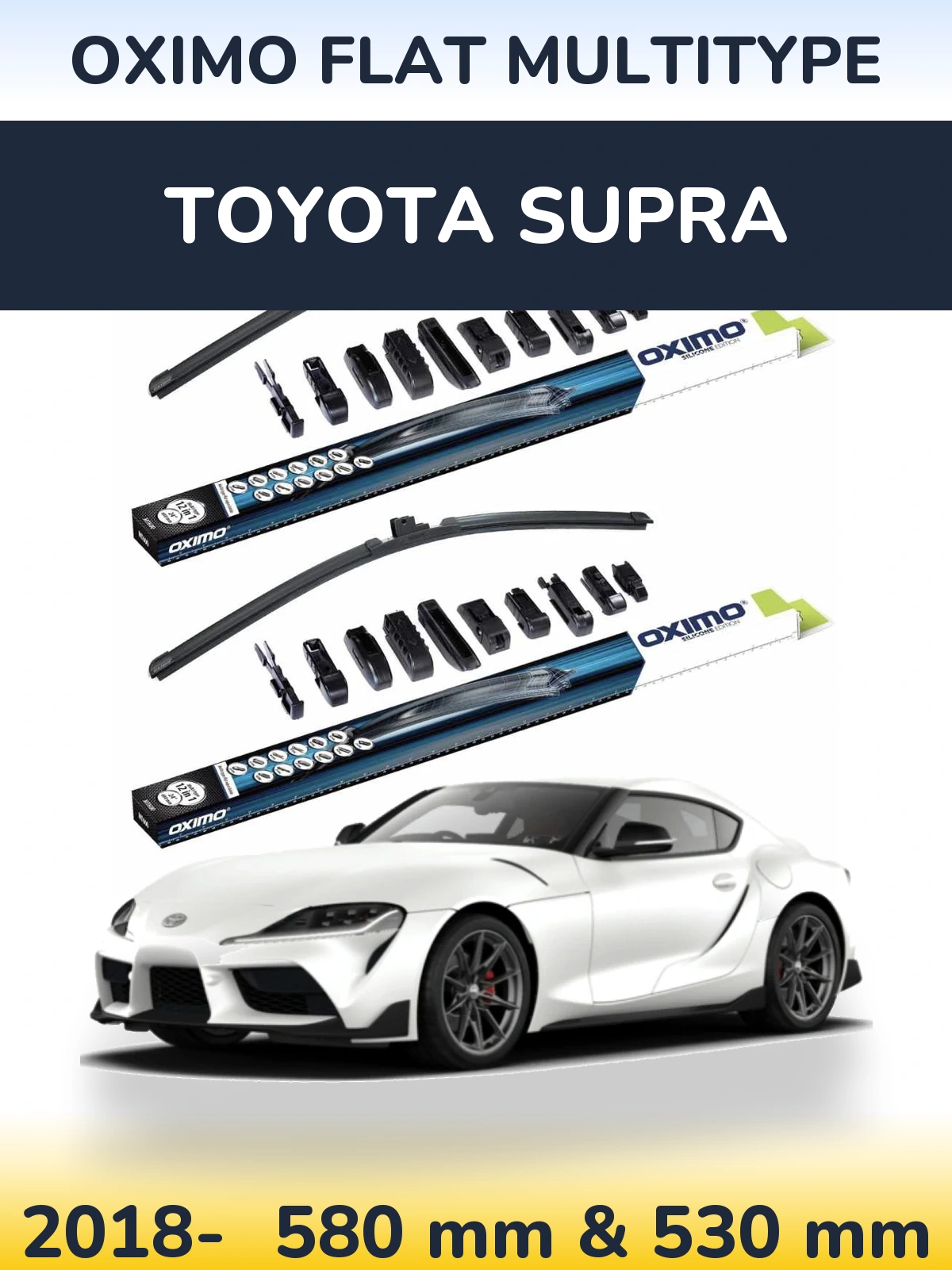 Комплект передних дворников Oximo Flat MultiТипe 580 & 530 мм для Toyota Supra 2018-2026