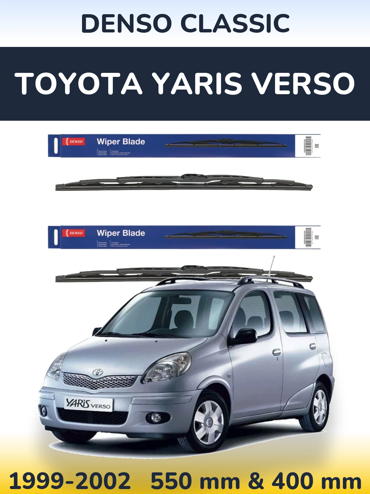 Front wiper blade set Denso Classic 550 & 400 mm for Toyota Yaris Verso 1999-2002