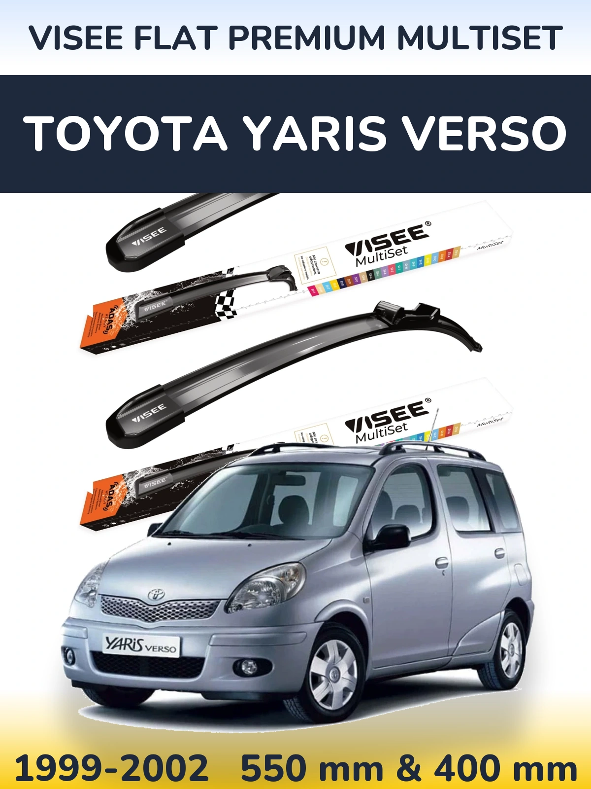 Комплект передних дворников VISEE FLAT PREMIUM MultiSet 550 & 400 мм для Toyota Yaris Verso 1999-2002