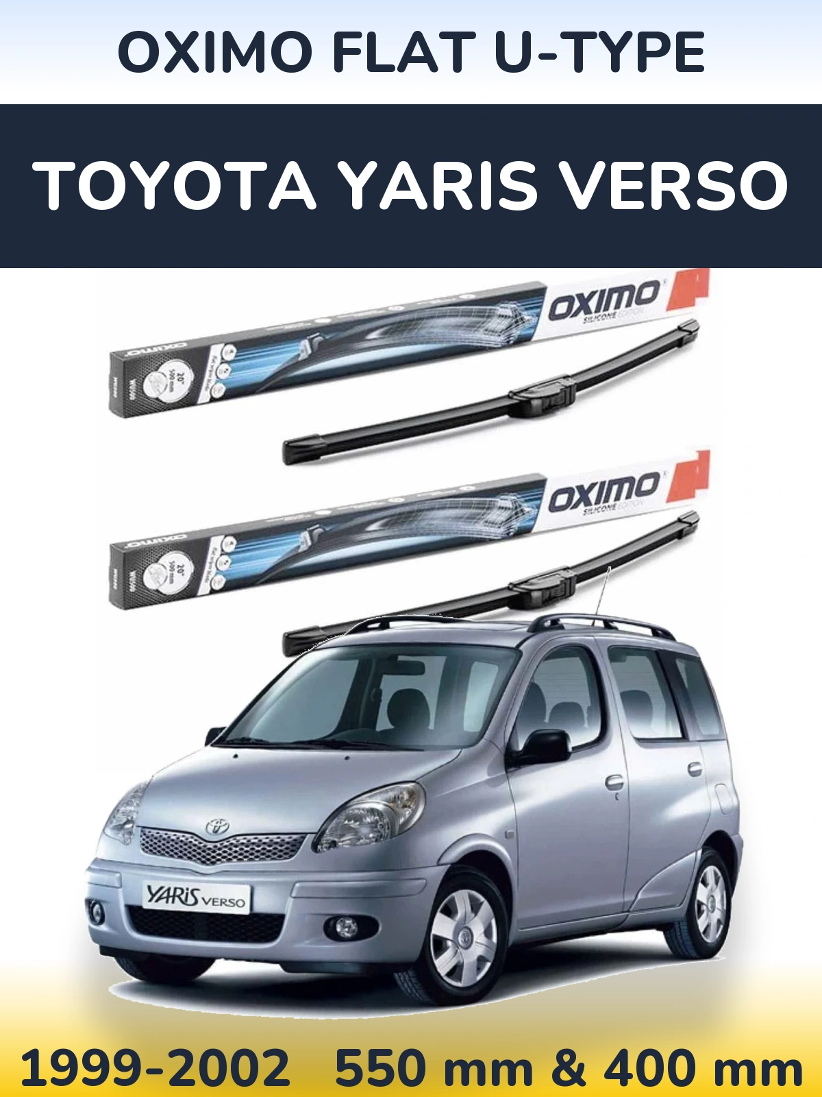 Комплект передних дворников Oximo Flat U-type 550 & 400 мм для Toyota Yaris Verso 1999-2002