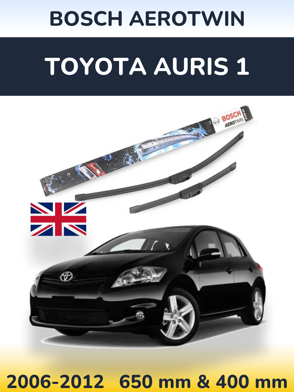 Front wiper blade set BOSCH AeroTwin 650 & 400 mm for Toyota Auris 1 2006-2012