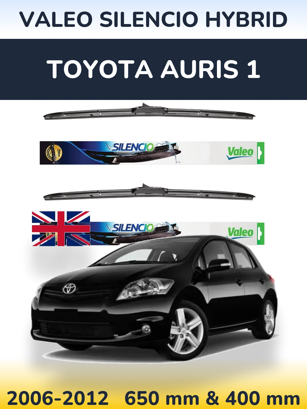Komplet przednich wycieraczek Valeo Silencio Hybrid 650 & 400 mm do Toyota Auris 1 2006-2012