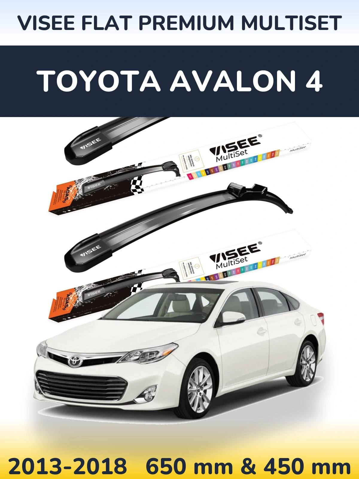 Комплект передних дворников VISEE FLAT PREMIUM MultiSet 650 & 450 мм для Toyota Avalon 4 2013-2018