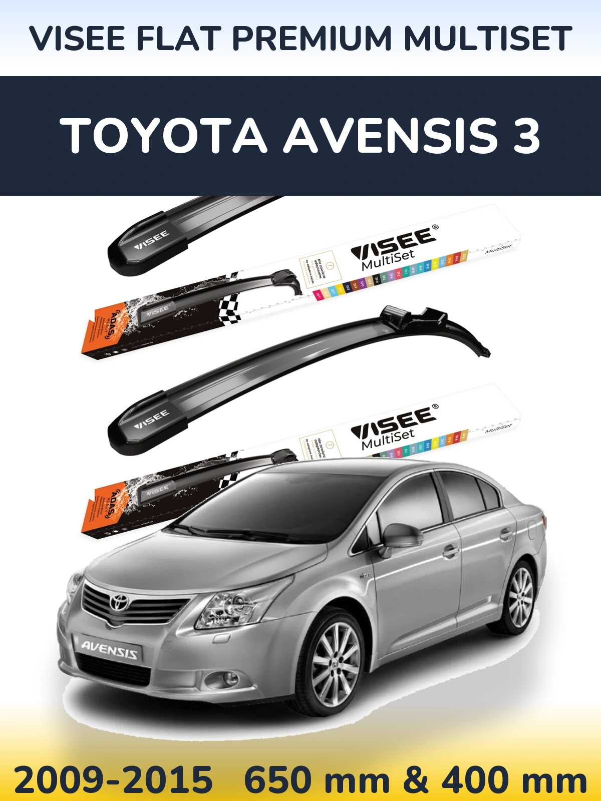 Komplet przednich wycieraczek VISEE FLAT PREMIUM MultiSet 650 & 400 mm do Toyota Avensis 3 2009-2015
