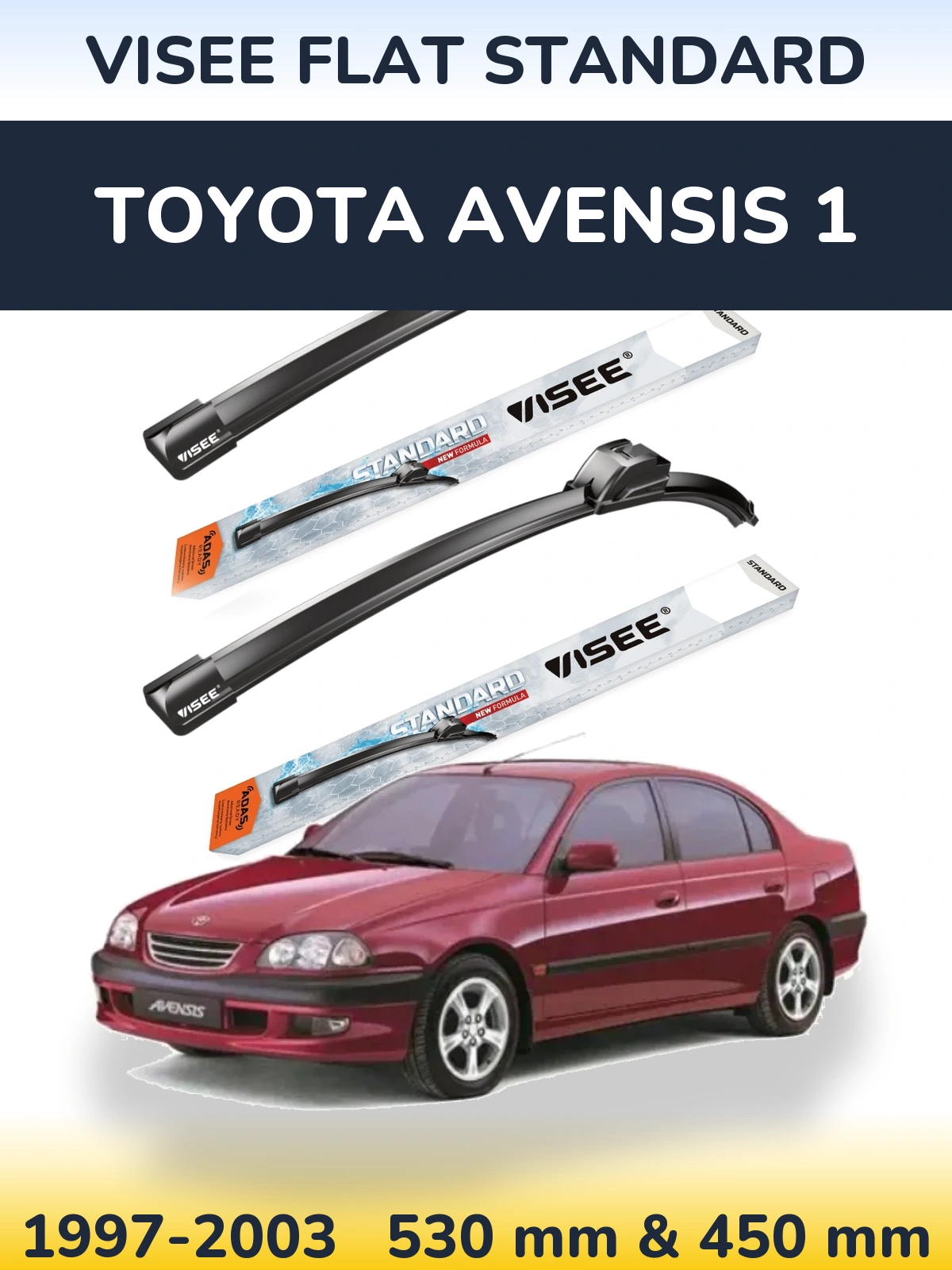 Komplet przednich wycieraczek VISEE FLAT STANDARD 530 & 450 mm do Toyota Avensis 1 1997-2003