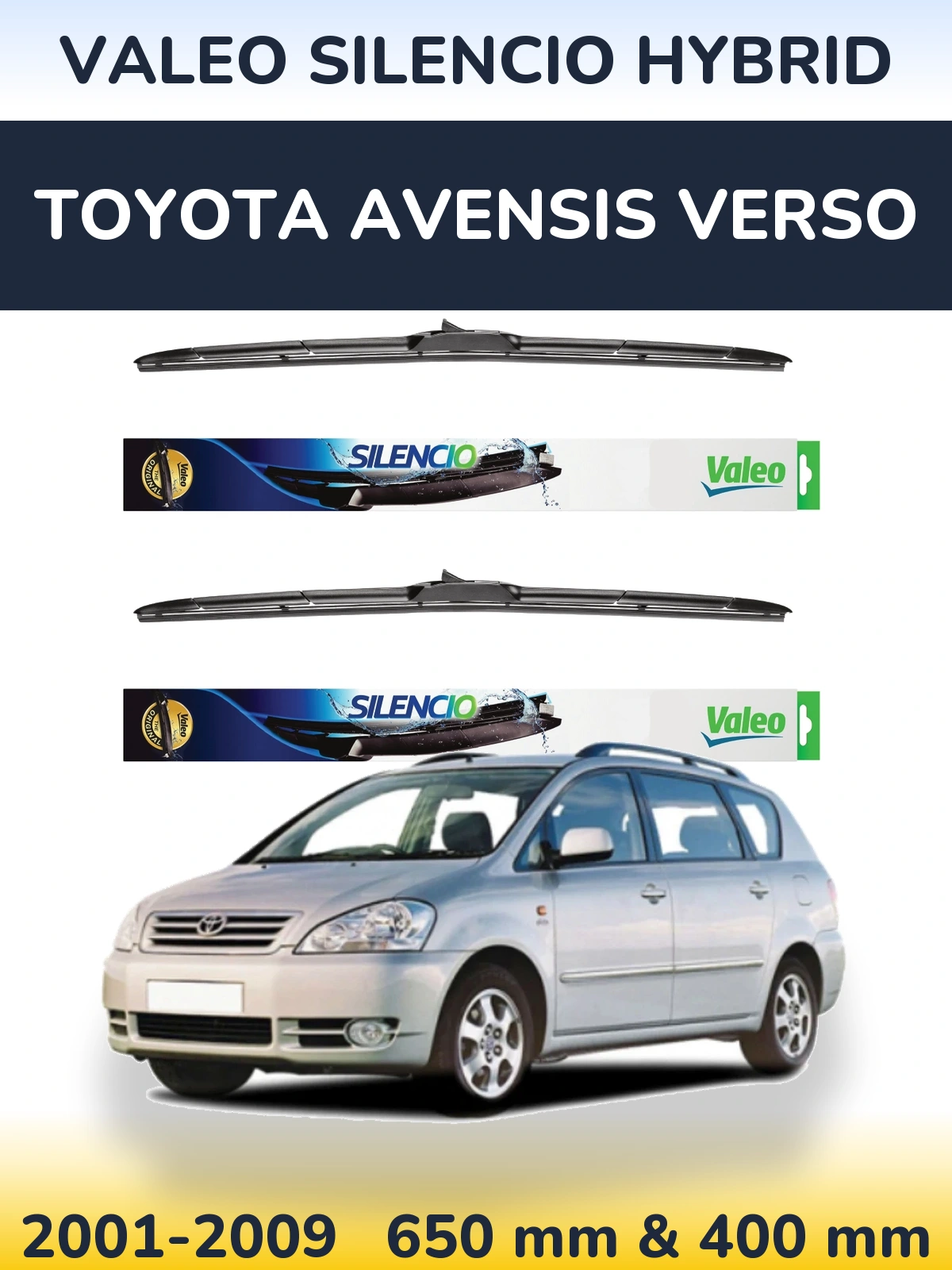 Комплект передних дворников Valeo Silencio Hybrid 650 & 400 мм для Toyota Avensis Verso 2001-2009
