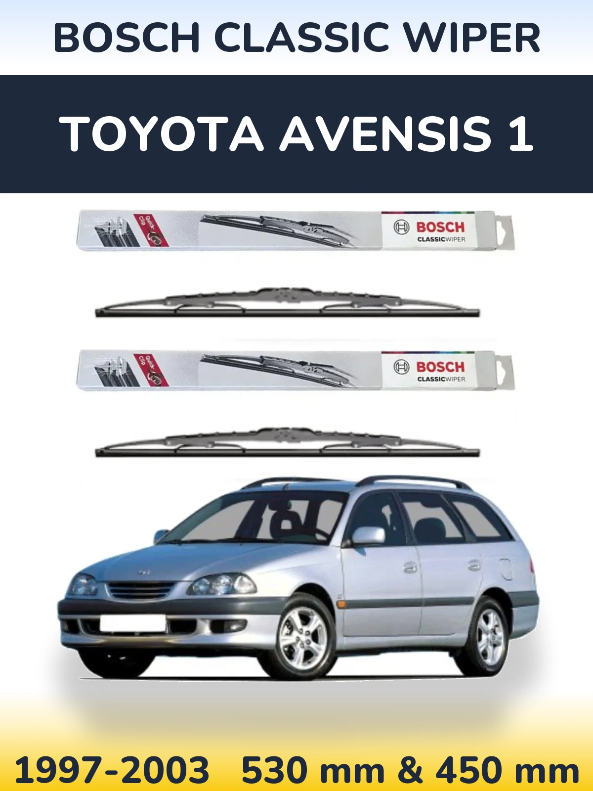 Komplet przednich wycieraczek BOSCH Classic Wiper 530 & 450 mm do Toyota Avensis 1 1997-2003