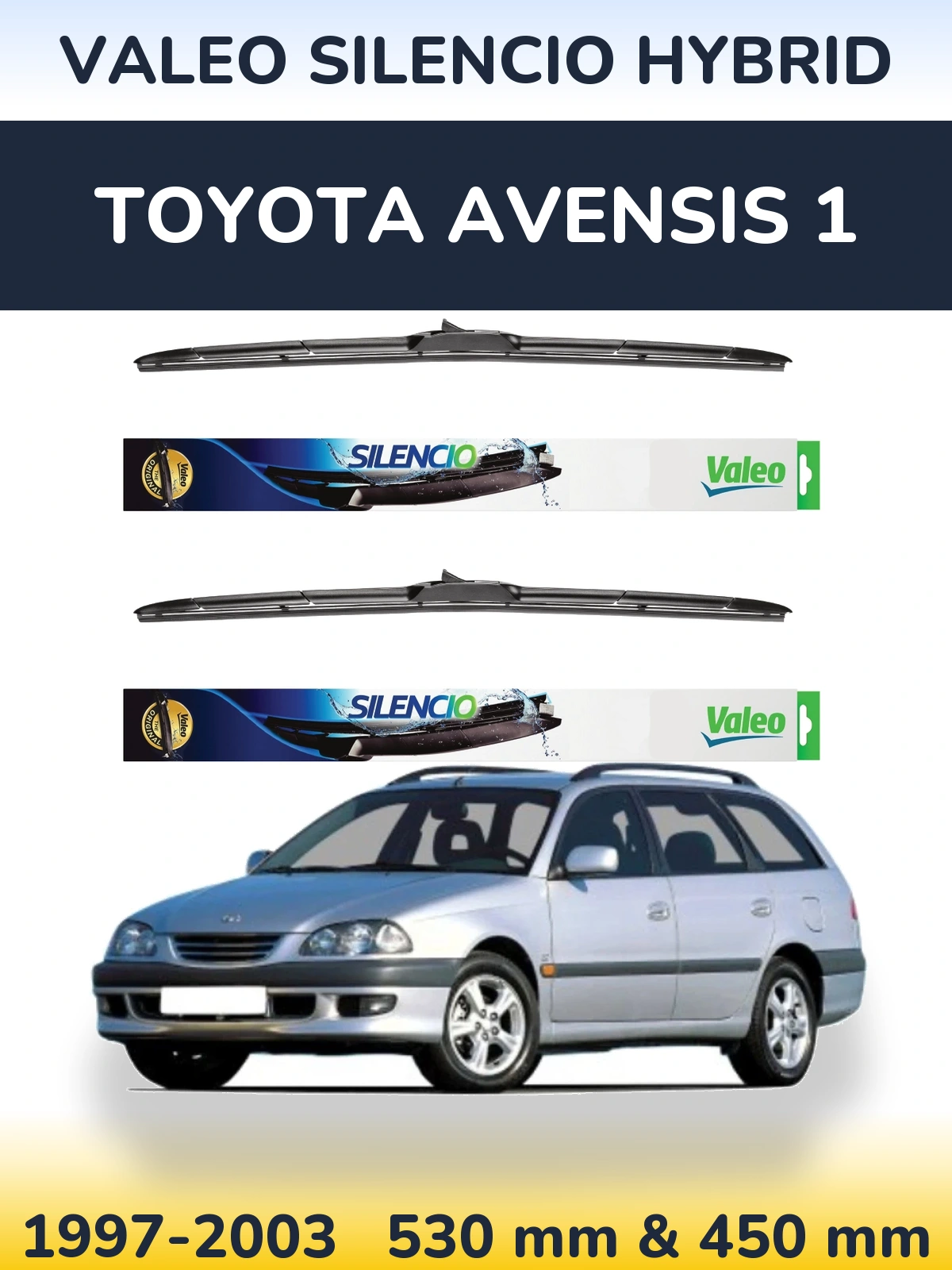 Komplet przednich wycieraczek Valeo Silencio Hybrid 530 & 450 mm do Toyota Avensis 1 1997-2003