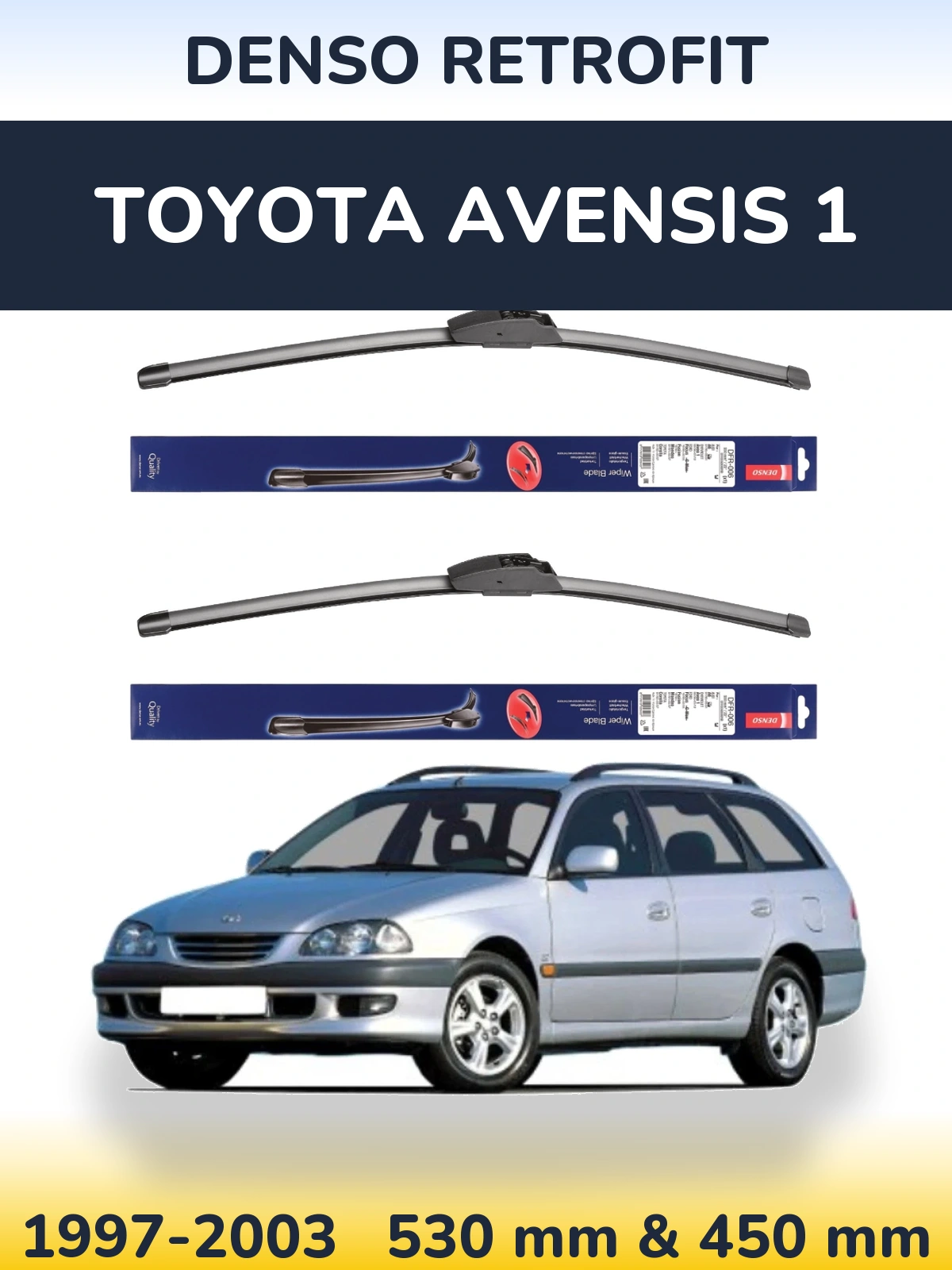Komplet przednich wycieraczek Denso Retrofit 530 & 450 mm do Toyota Avensis 1 1997-2003